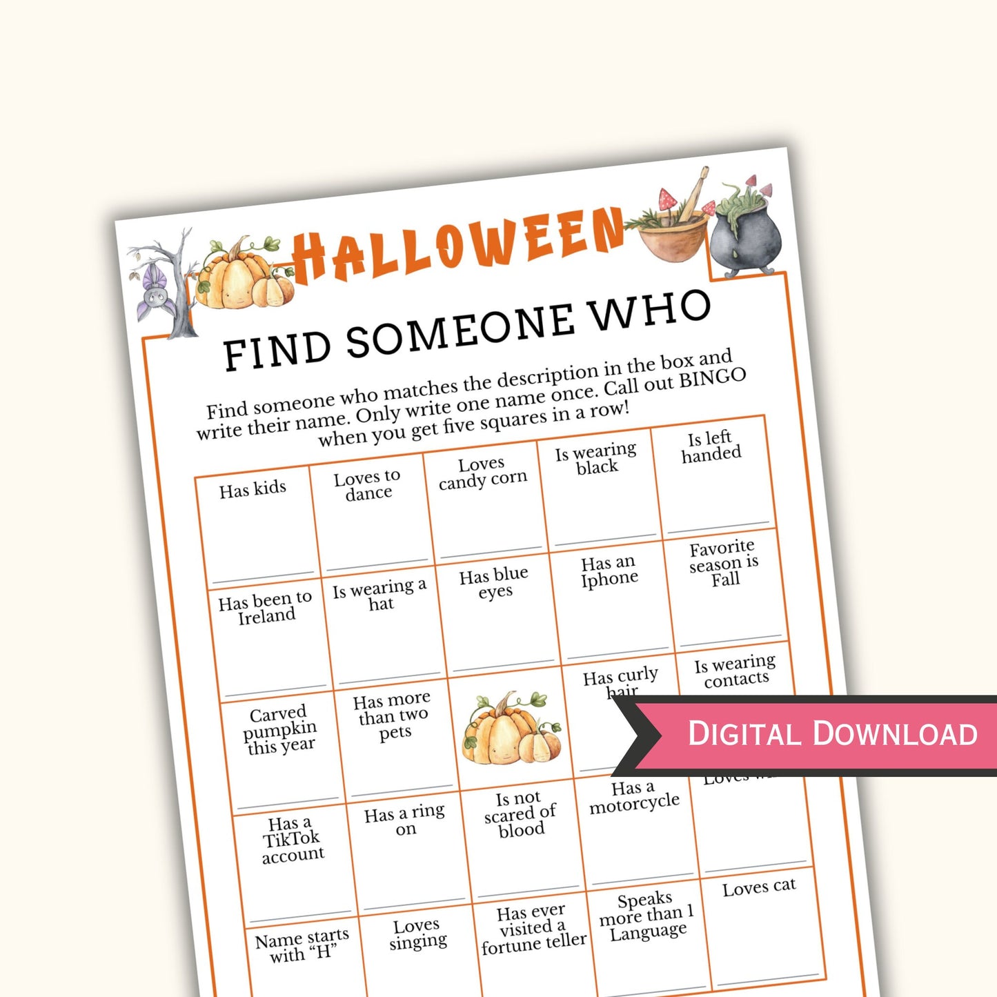 Halloween Find the Guest Bingo - Find Someone Who