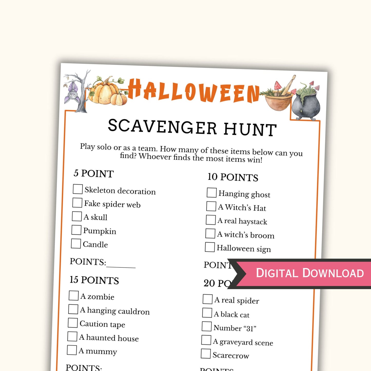 Halloween Scavenger Hunt Game