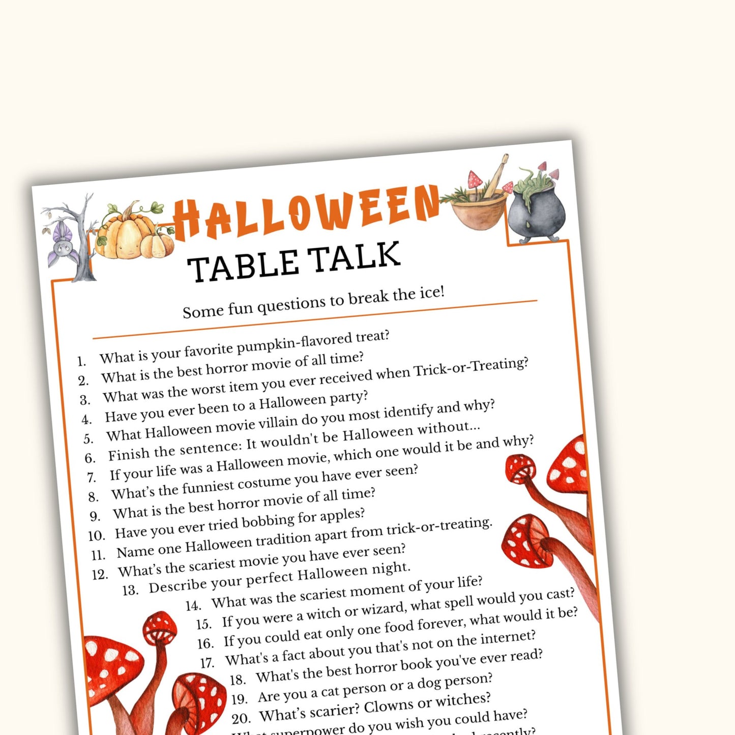 Halloween Table Talk - Conversation Starters Cards