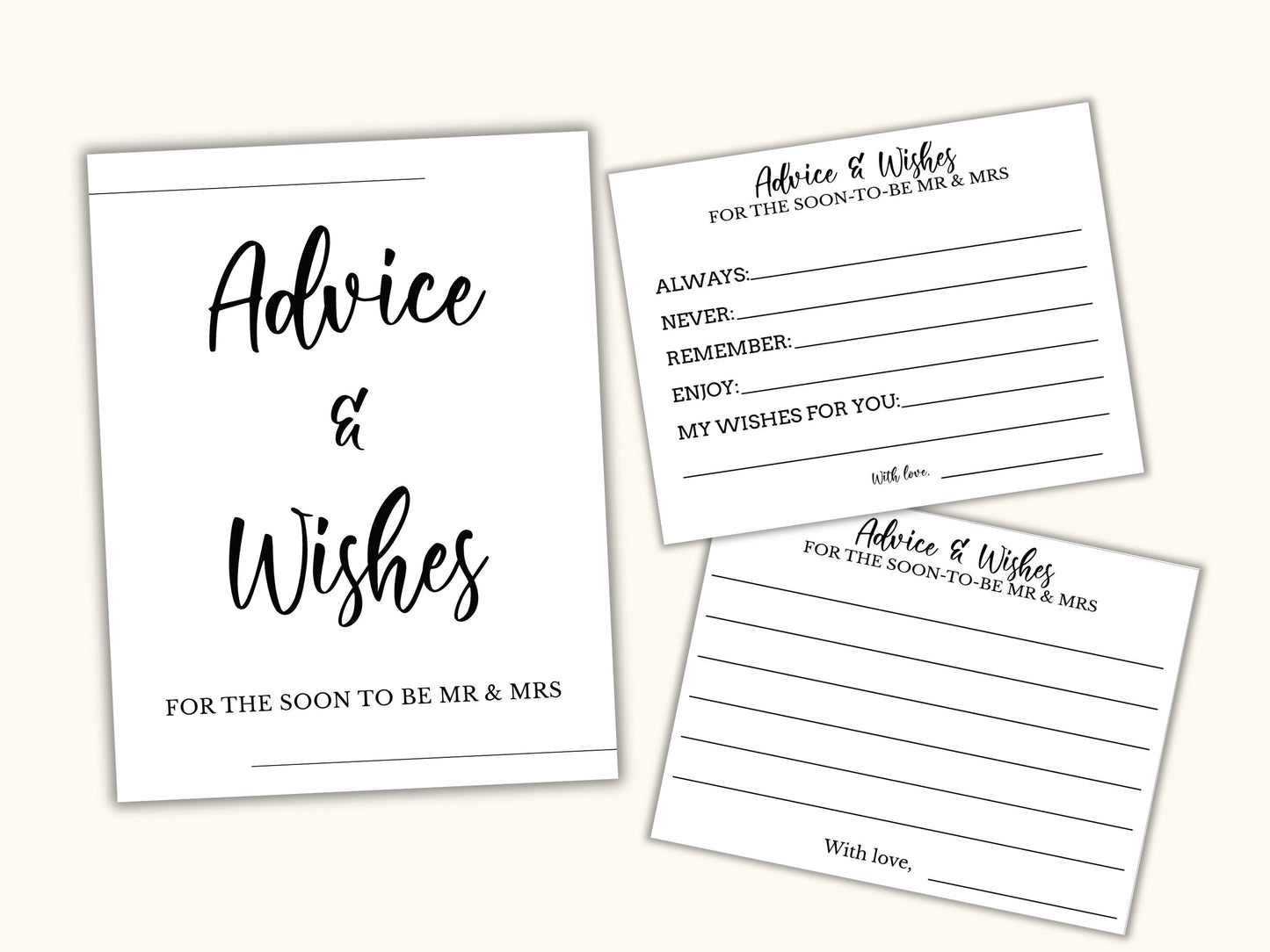 Advice and Wishes Cards & Sign - Bridal Party