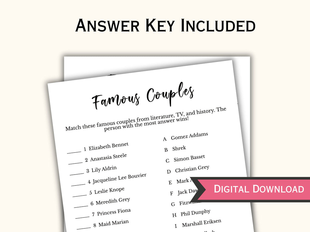 Famous Couple Match - Bridal Shower Game
