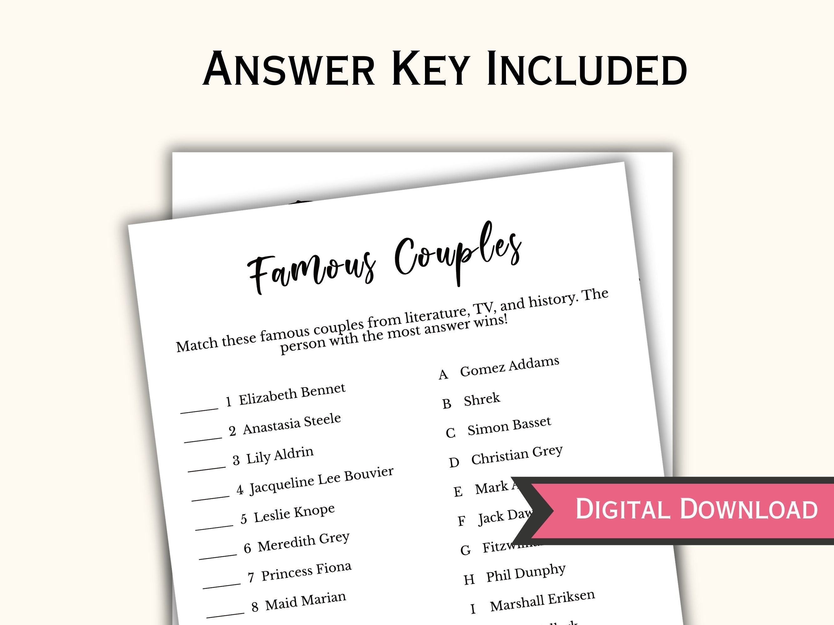 Famous Couple Match - Bridal Shower Game