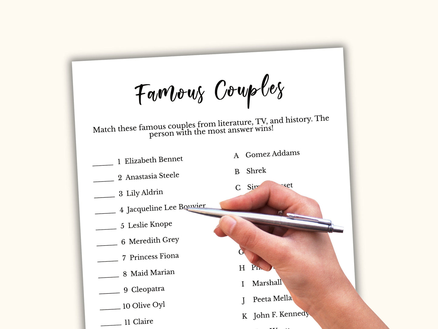 Famous Couple Match - Bridal Shower Game