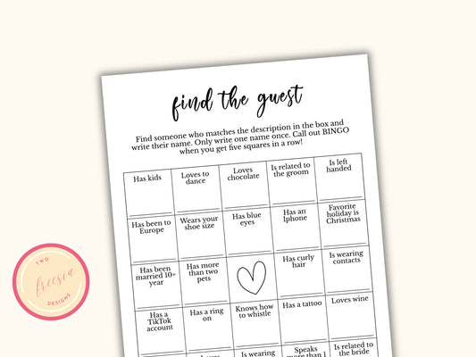 Find the Guest Bingo - Couples Shower Game