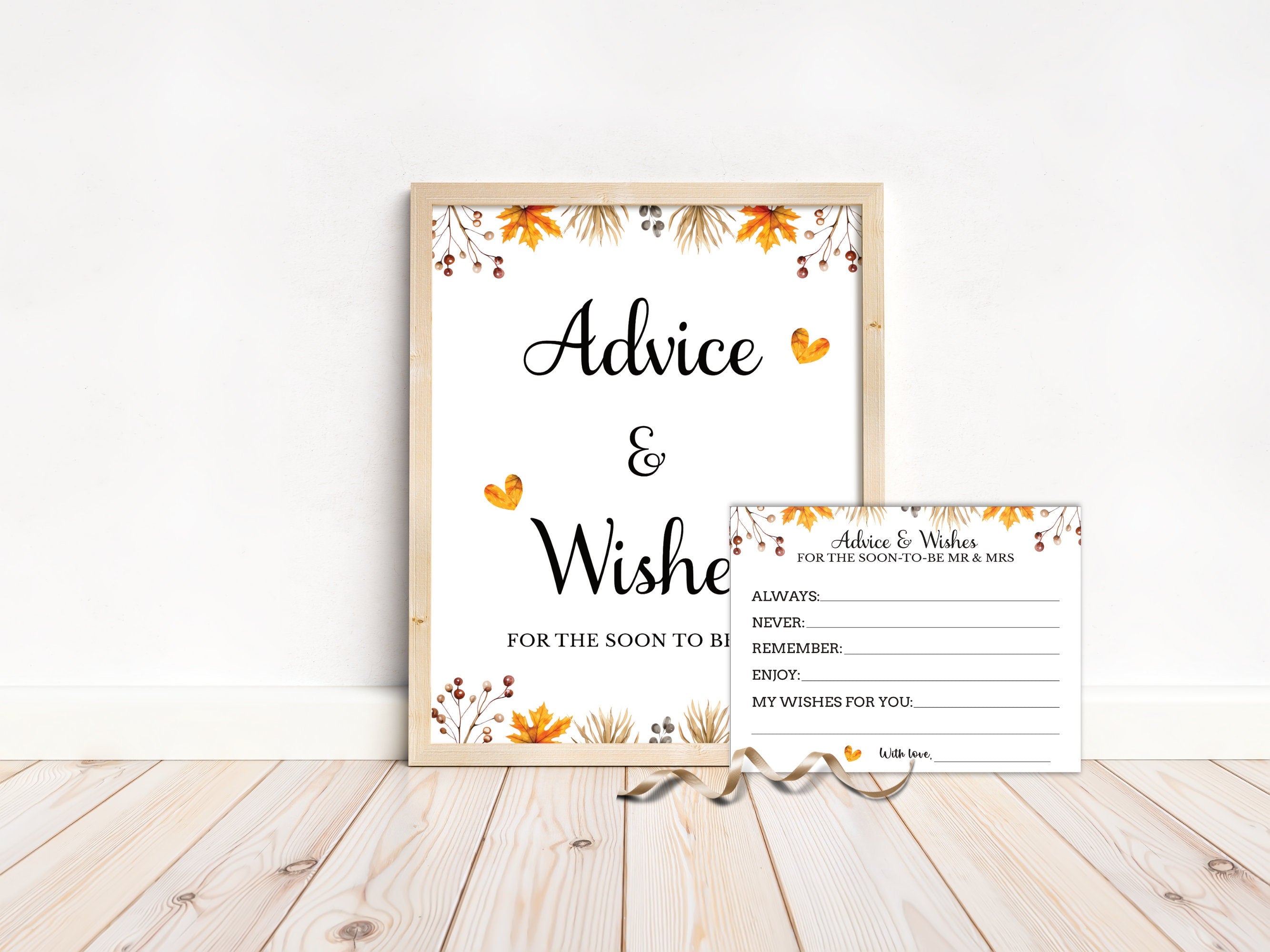 Advice and Wishes Cards & Sign - Printable Fall Bridal Party Game