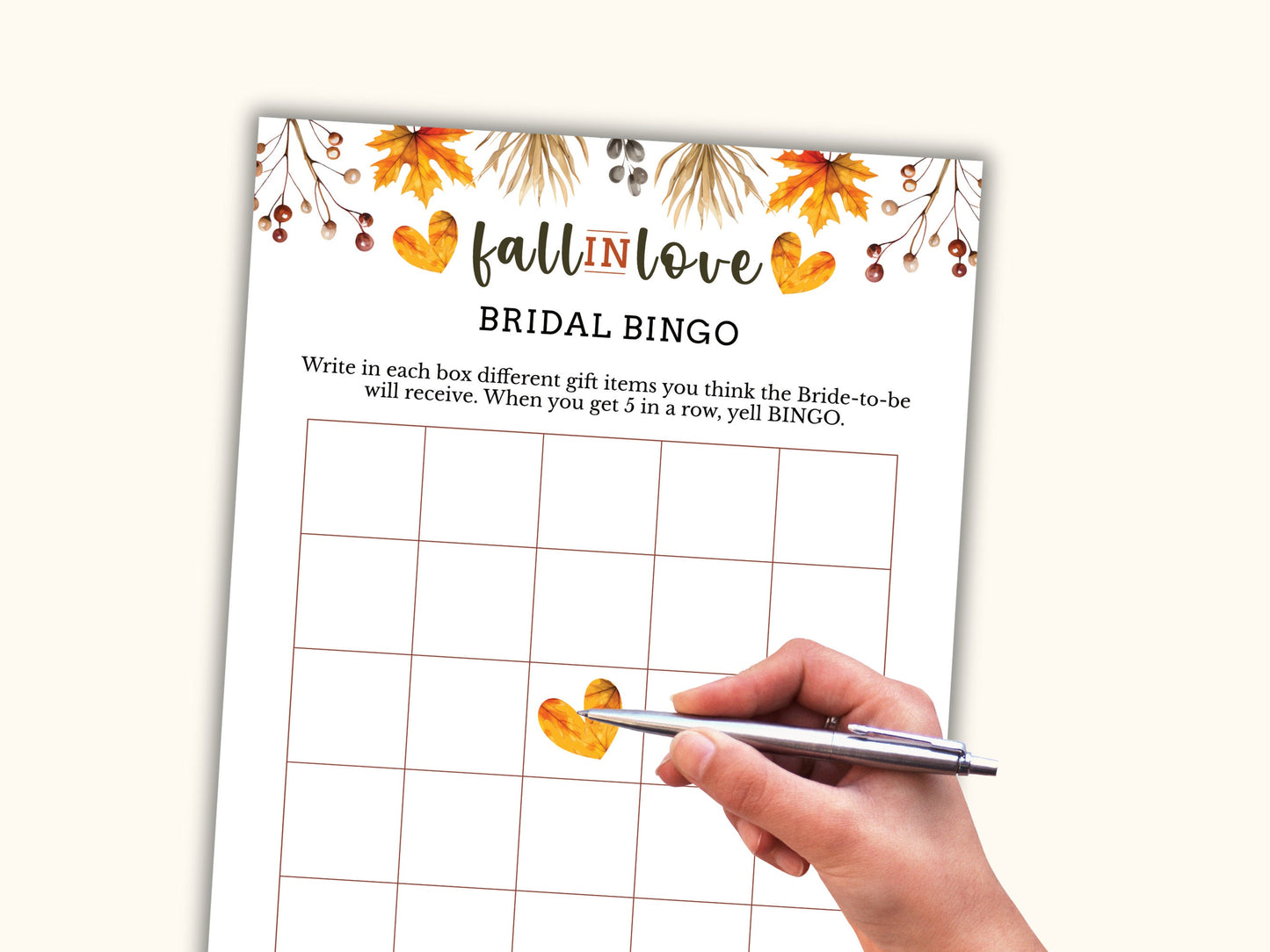 Fall Bridal Shower Bingo Card