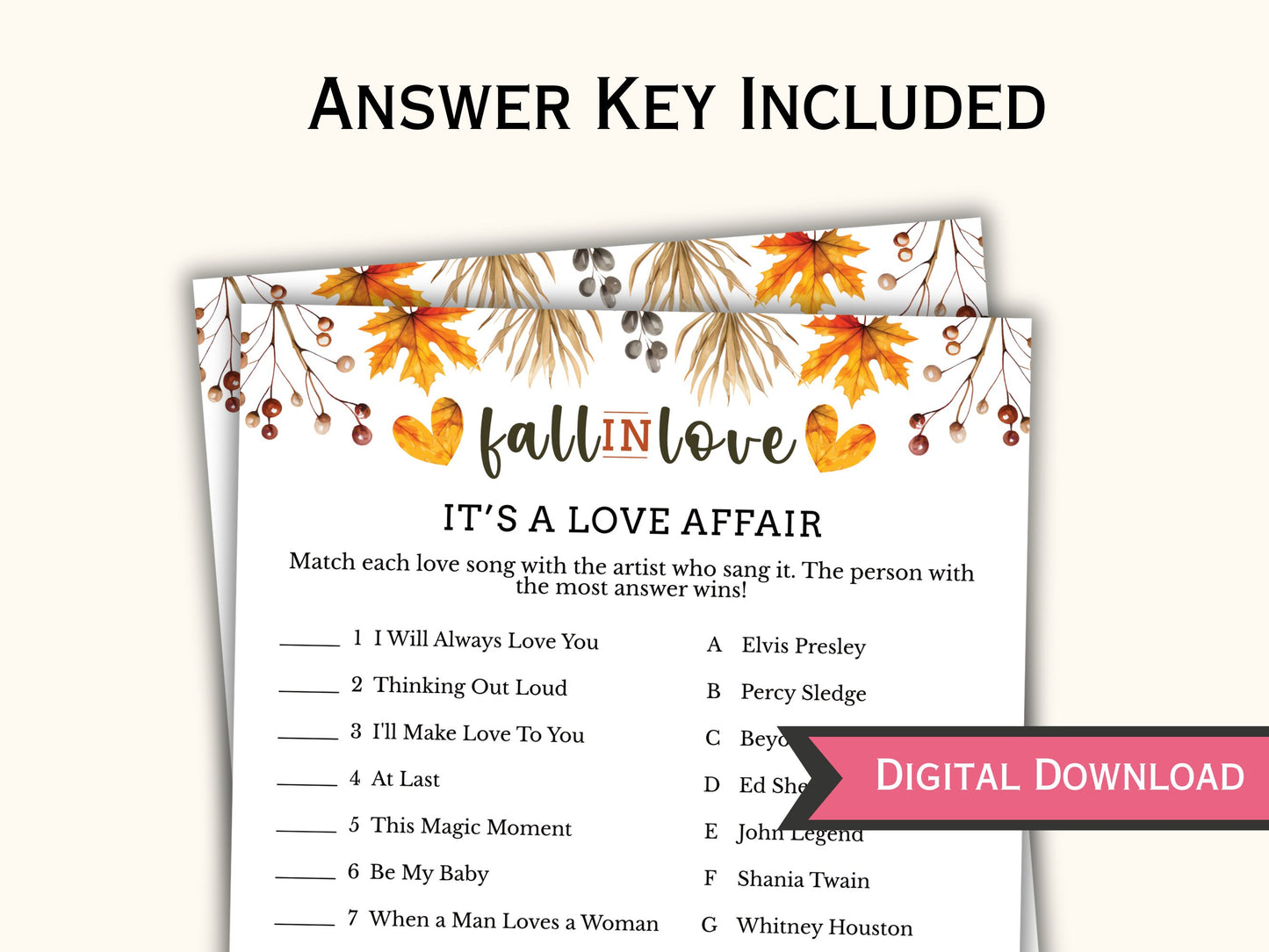 Love Song Trivia - Fall Bridal Shower Party Game