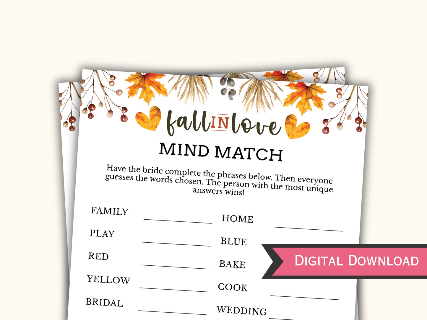 Mind Match - Fall Bridal Shower Party Game