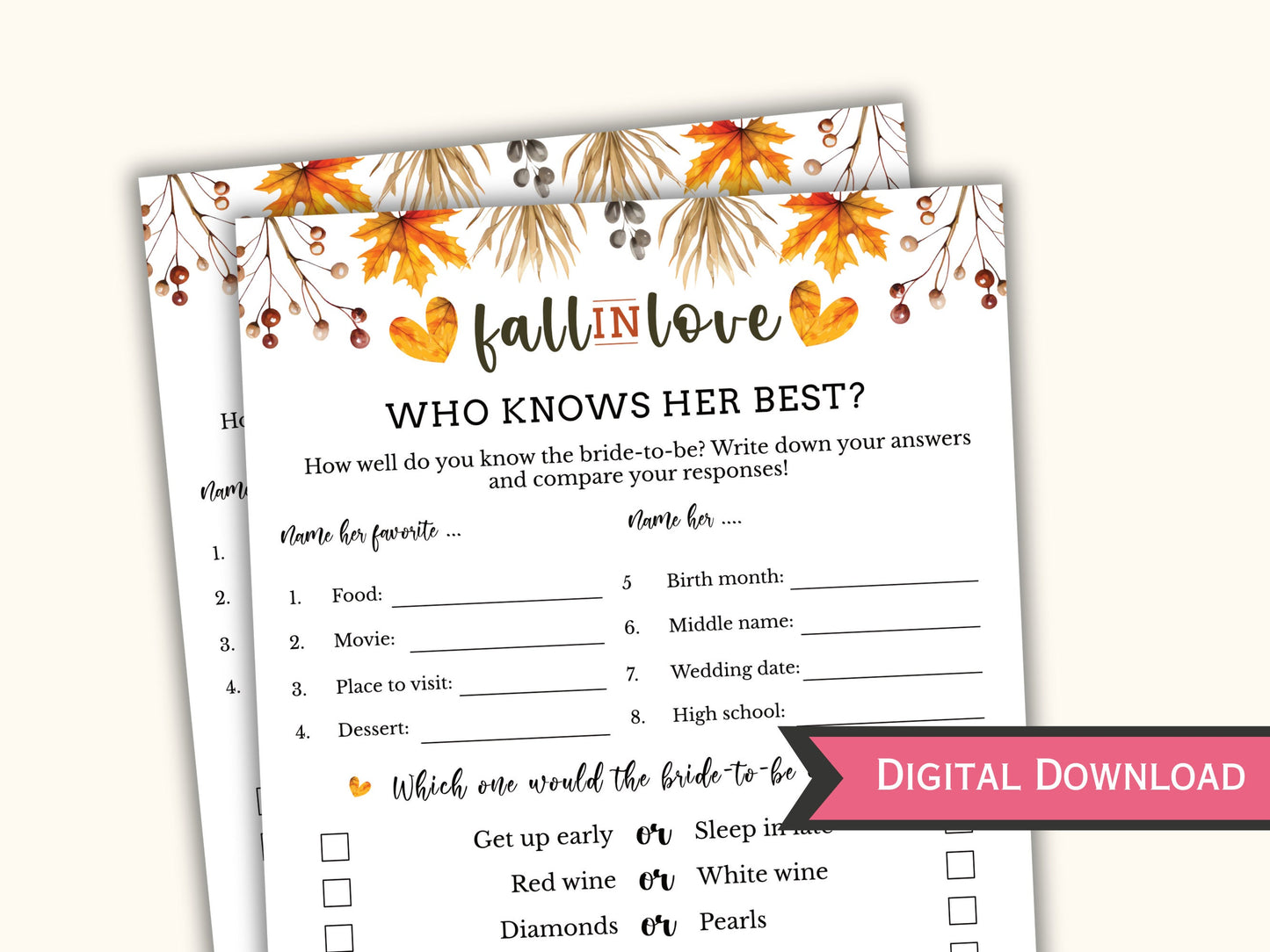 Who knows Her Best - Fall Bridal Shower Party Game