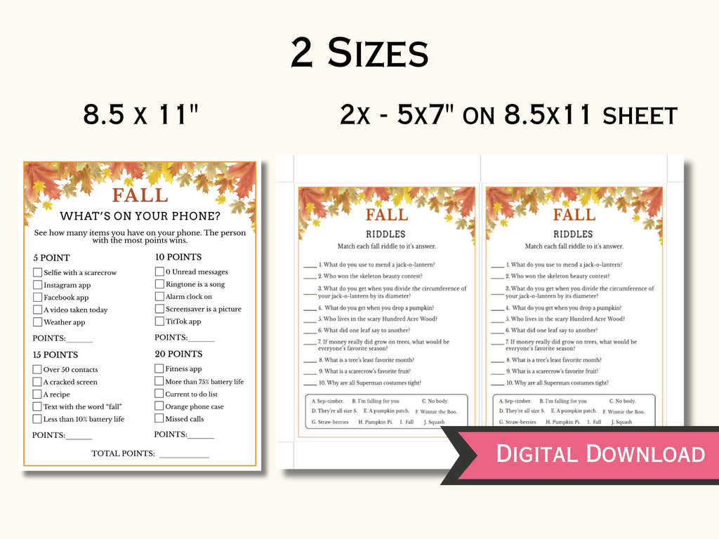 Fall Party Game Bundle - 12 Printable Games