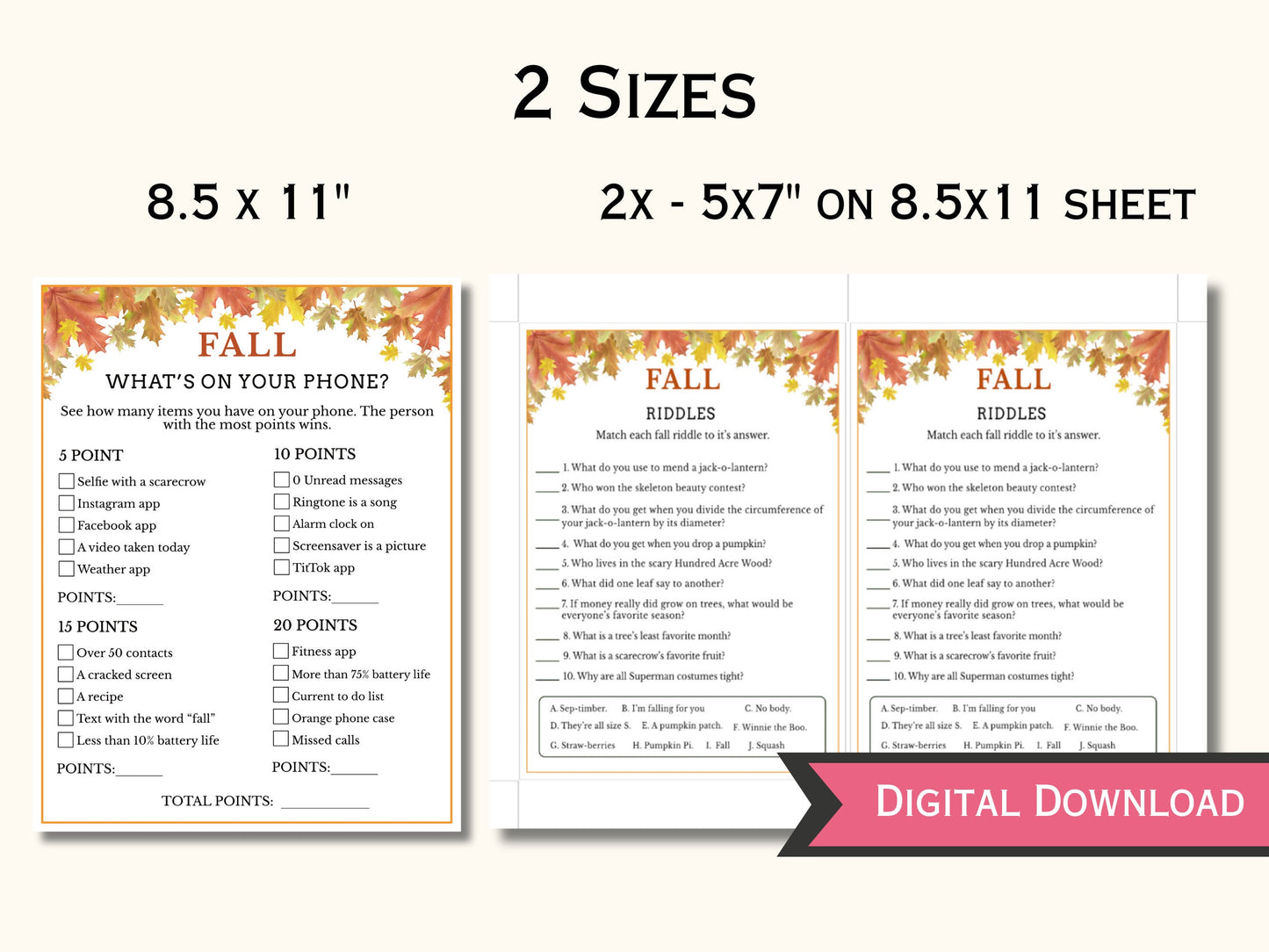 Fall Party Game Bundle - 12 Printable Games