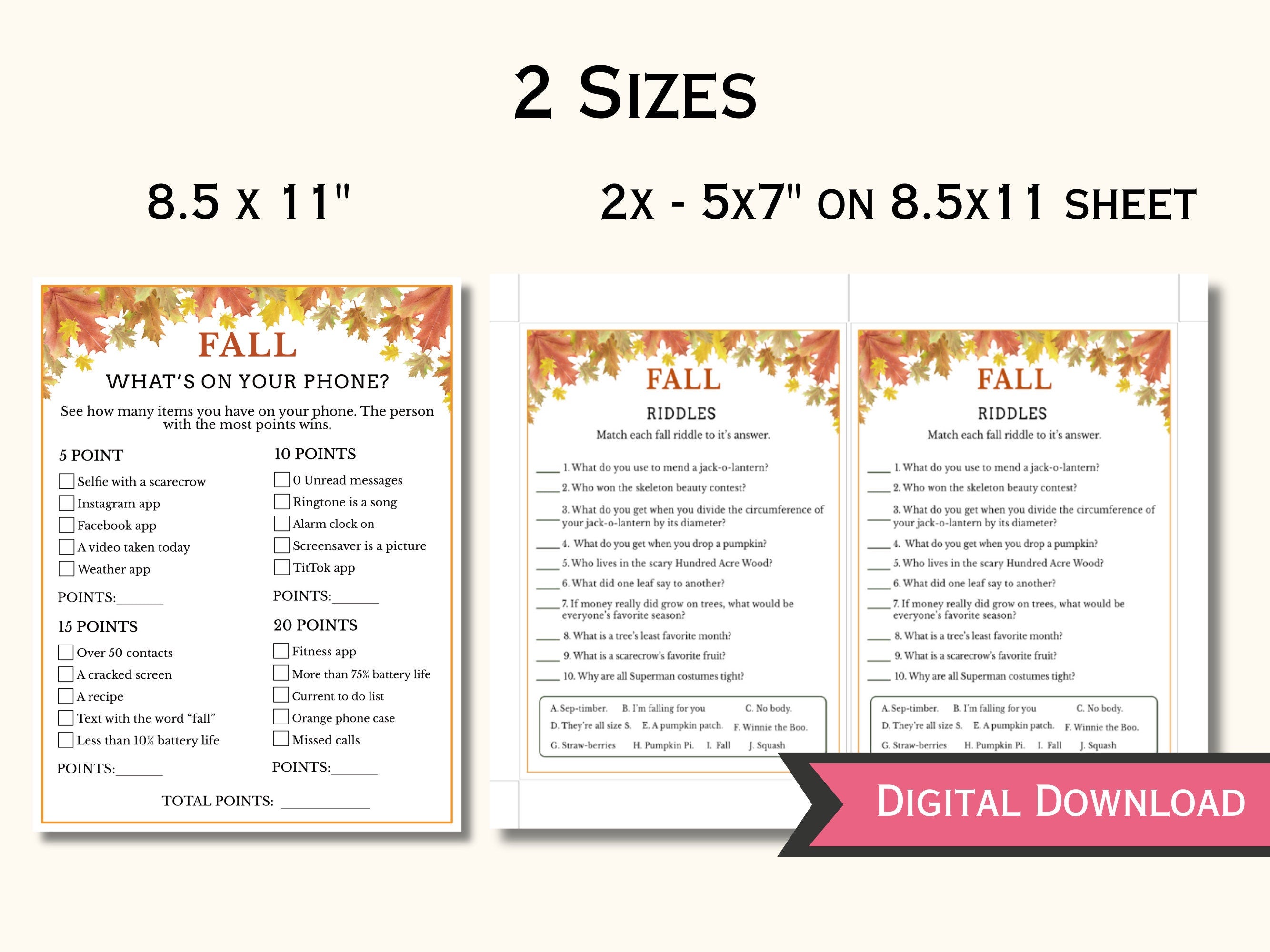 Fall Party Game Bundle - 12 Printable Games
