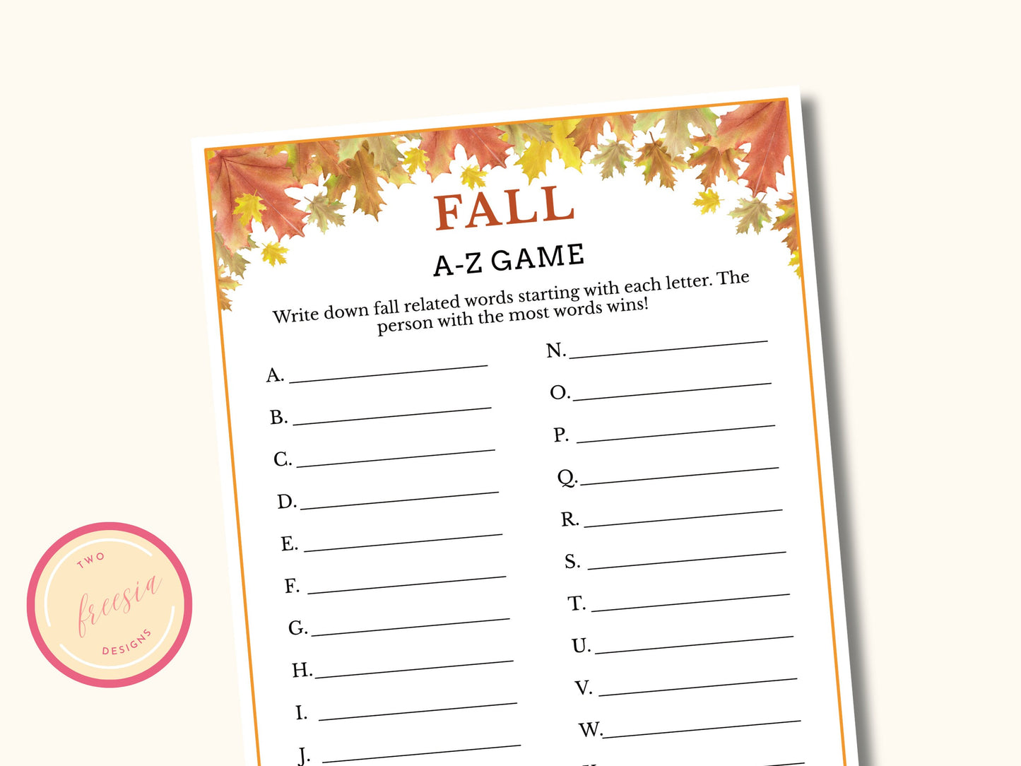Fall A-Z Word Puzzle Game