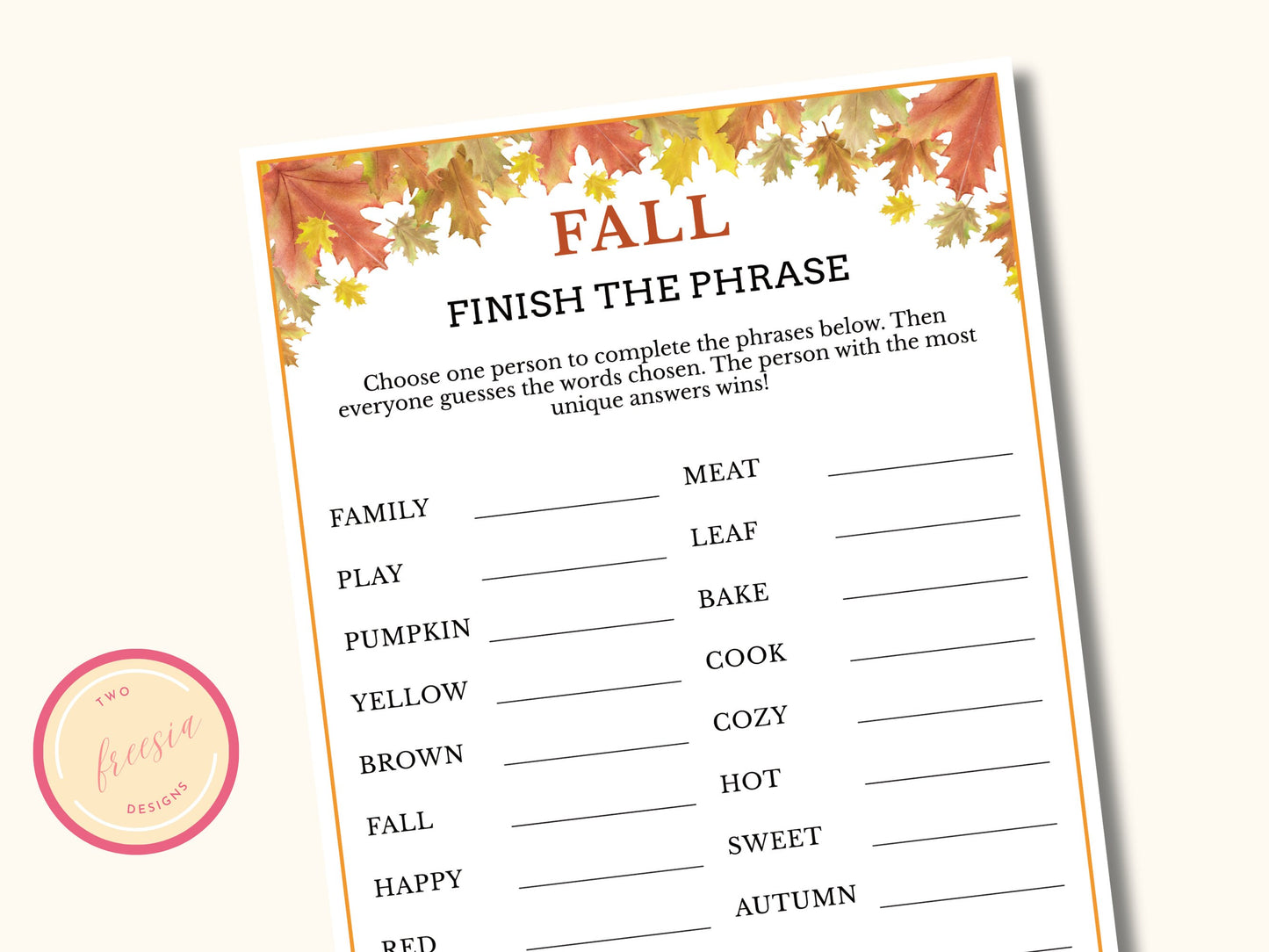 Fall Finish the Phrase (Mind Match) Game