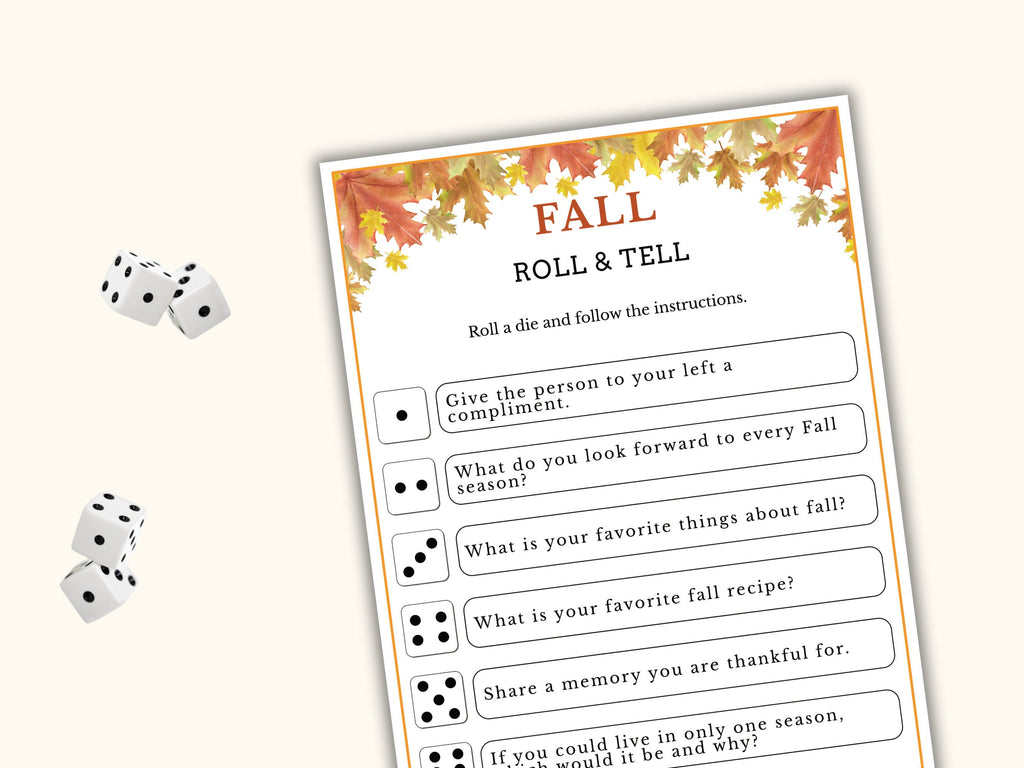 Fall Roll and Tell Dice Game