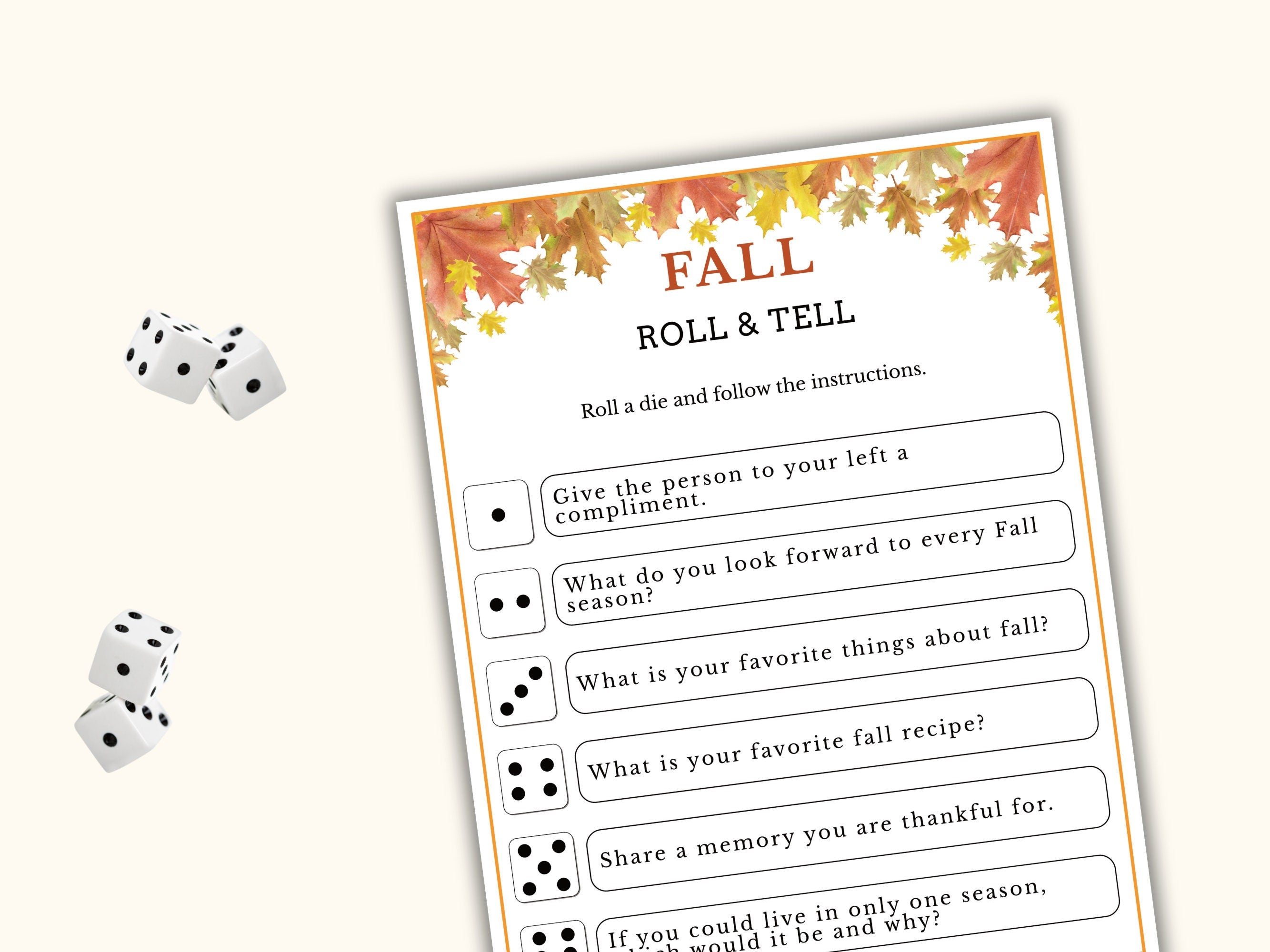 Fall Roll and Tell Dice Game