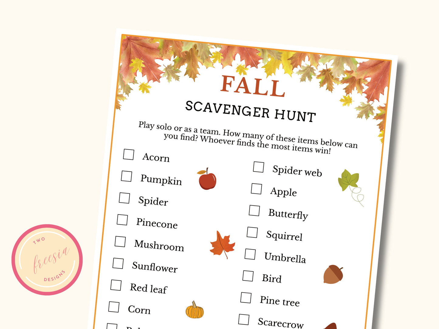 Fall Scavenger Hunt Game