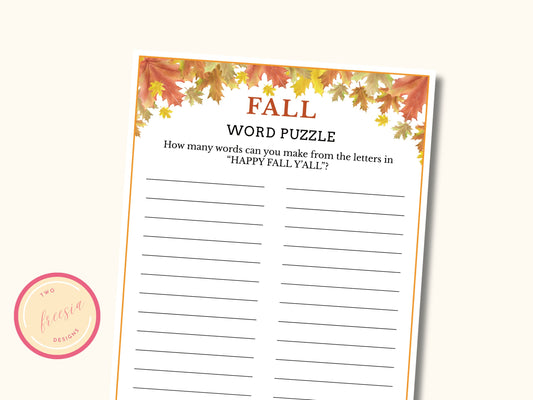 Fall Word Puzzle Game