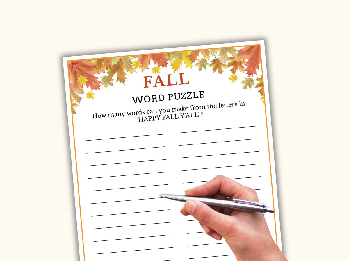 Fun Fall Word Image Fall Word Puzzle Game - Fun Fall Time Activities for Kids & Adults ...