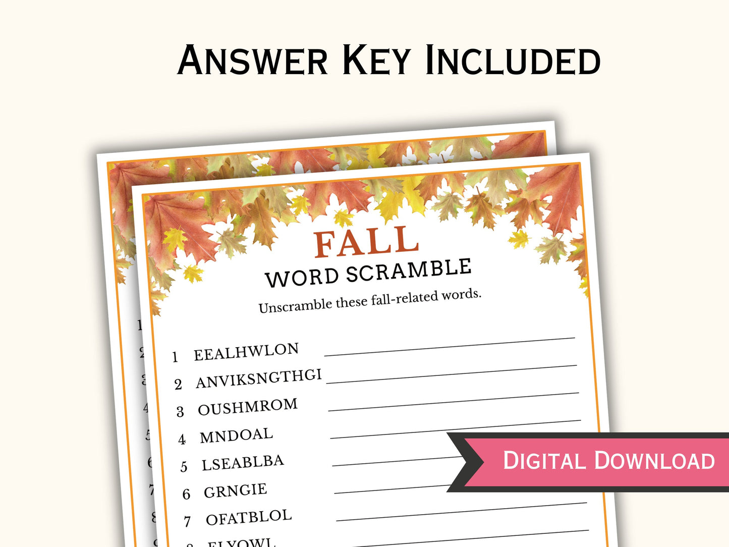 Fall Word Scramble Game