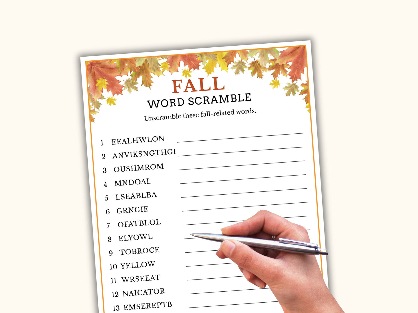 Fall Word Scramble Game