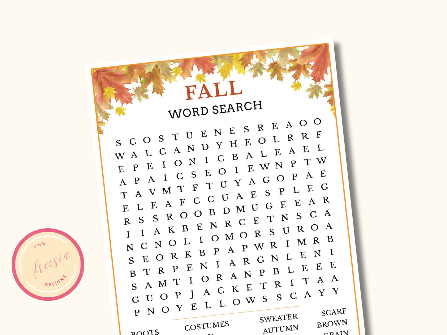 Fall Word Search Game