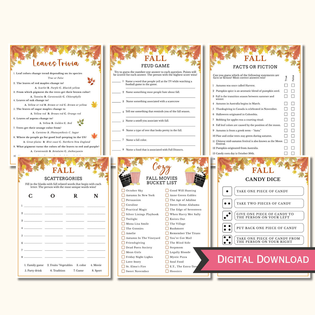 Fall Games Printable (12 Game Bundle)