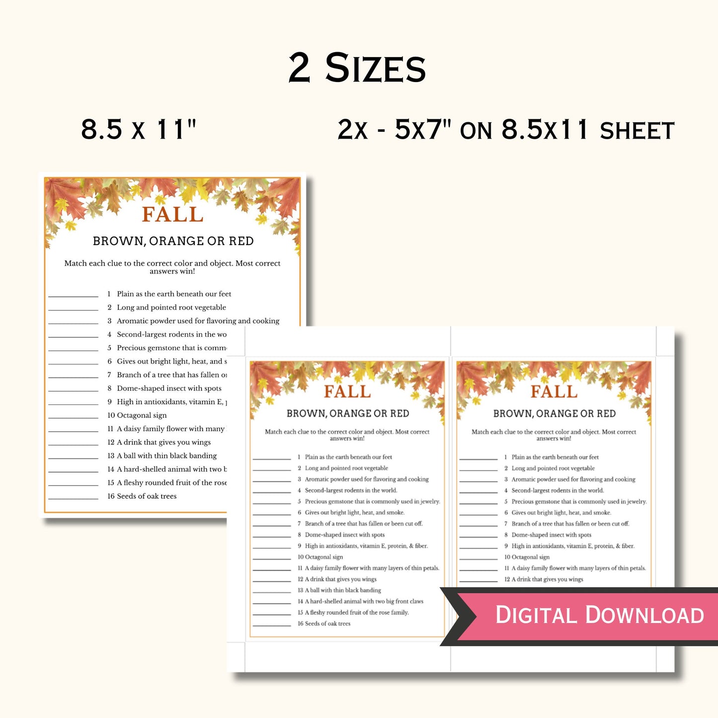 Brown, Orange or Red - Fall Party Game