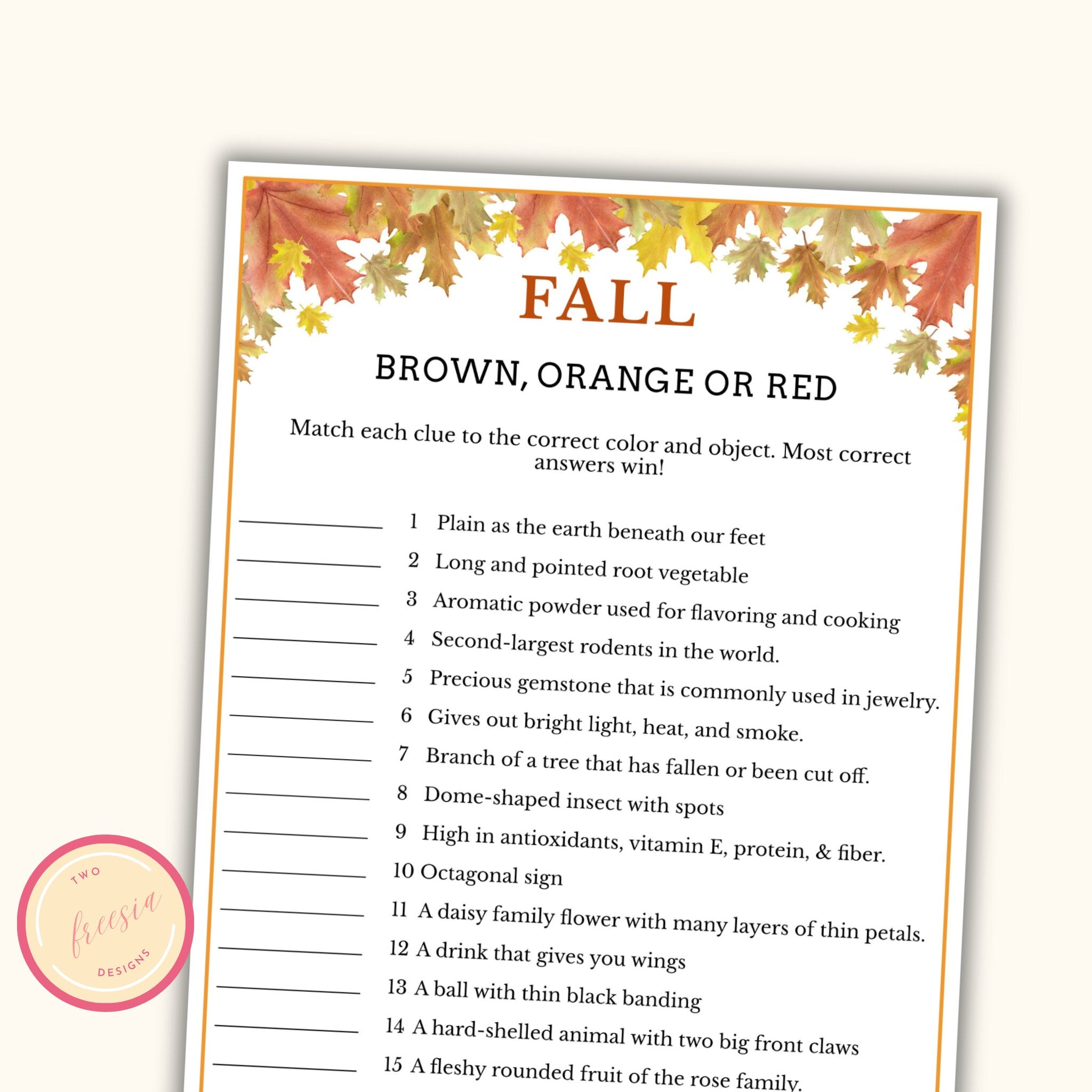 Brown, Orange or Red - Fall Party Game