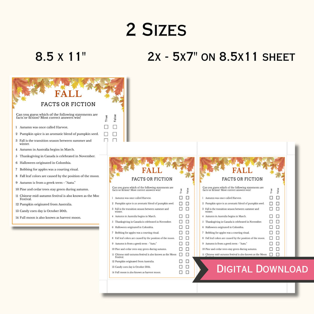 Facts or Fiction Game - Fall Printable Game
