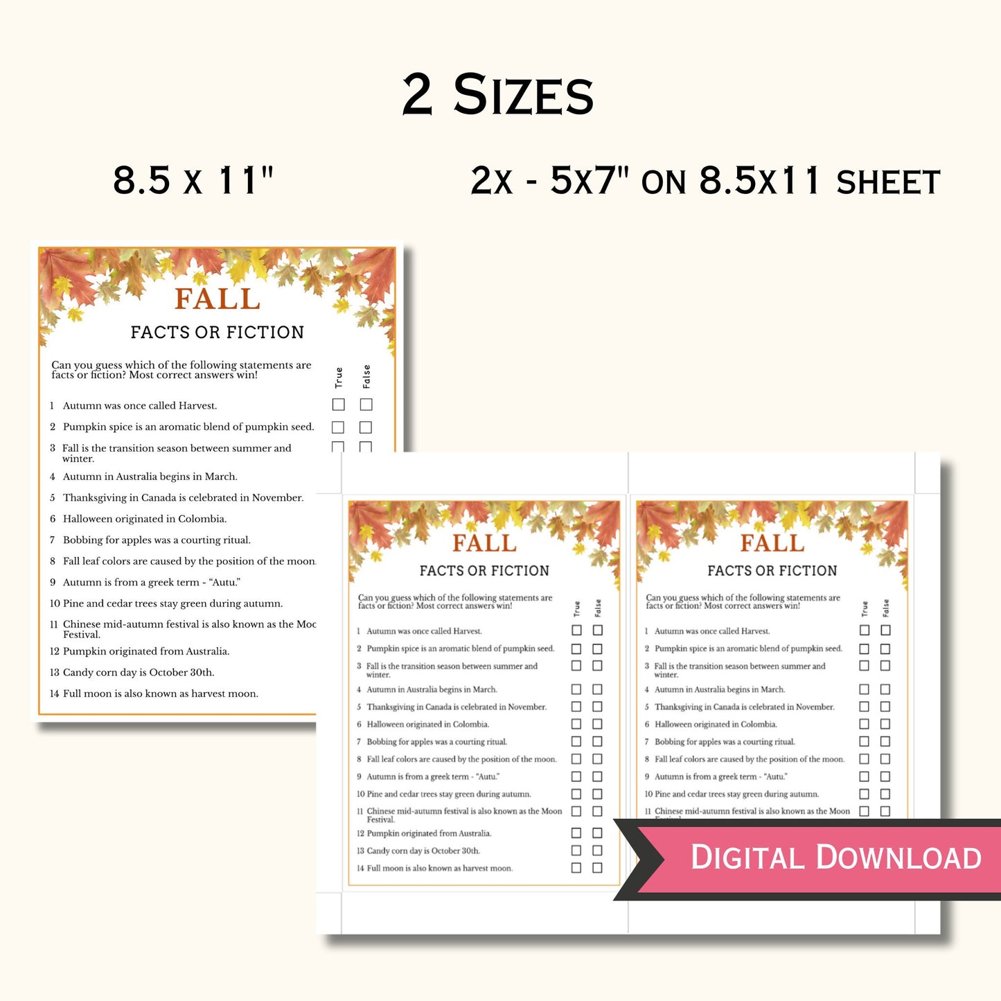 Facts or Fiction Game - Fall Printable Game