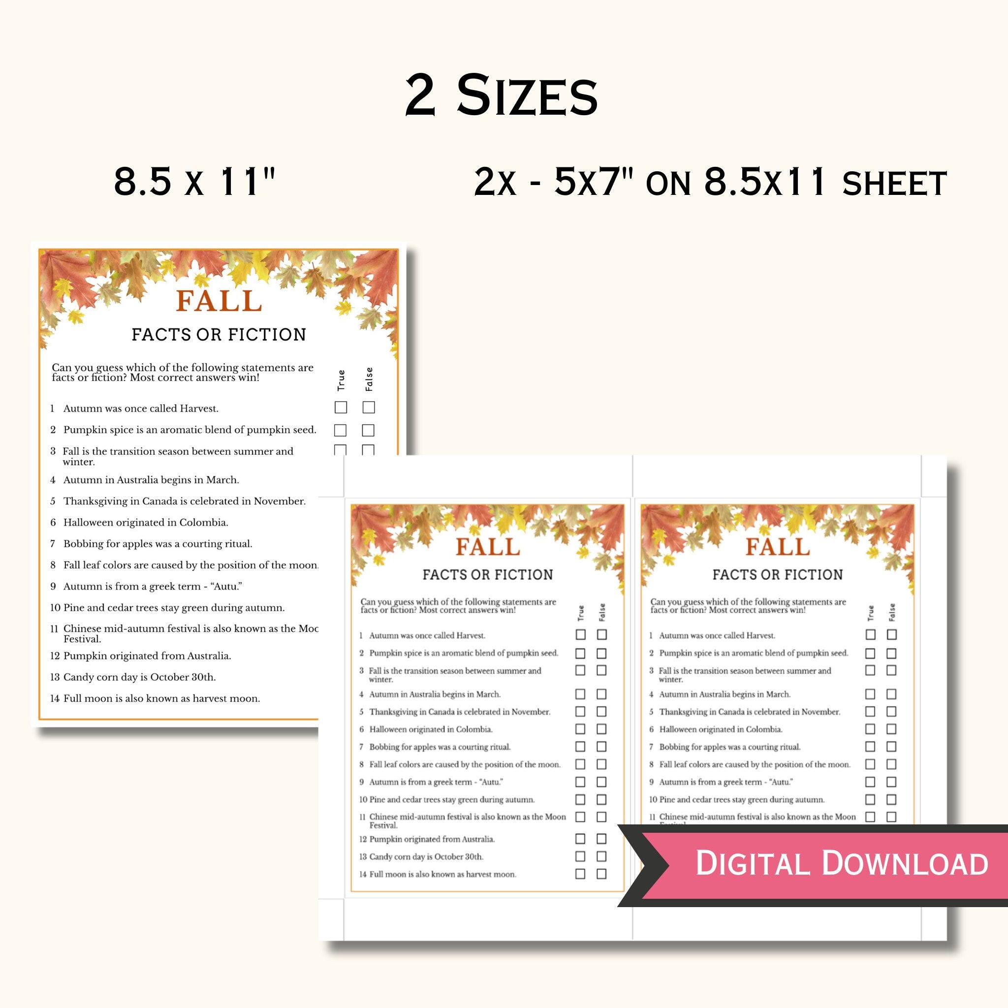 Facts or Fiction Game - Fall Printable Game
