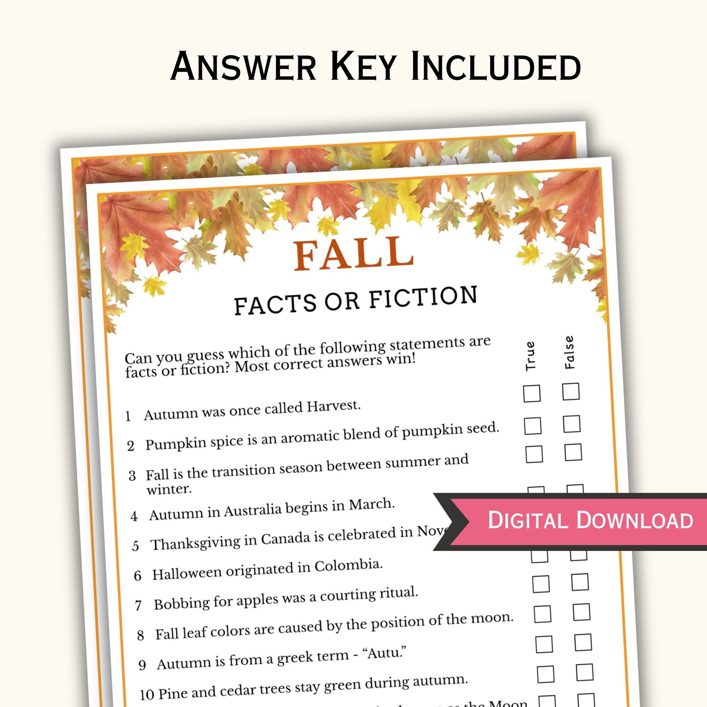 Facts or Fiction Game - Fall Printable Game