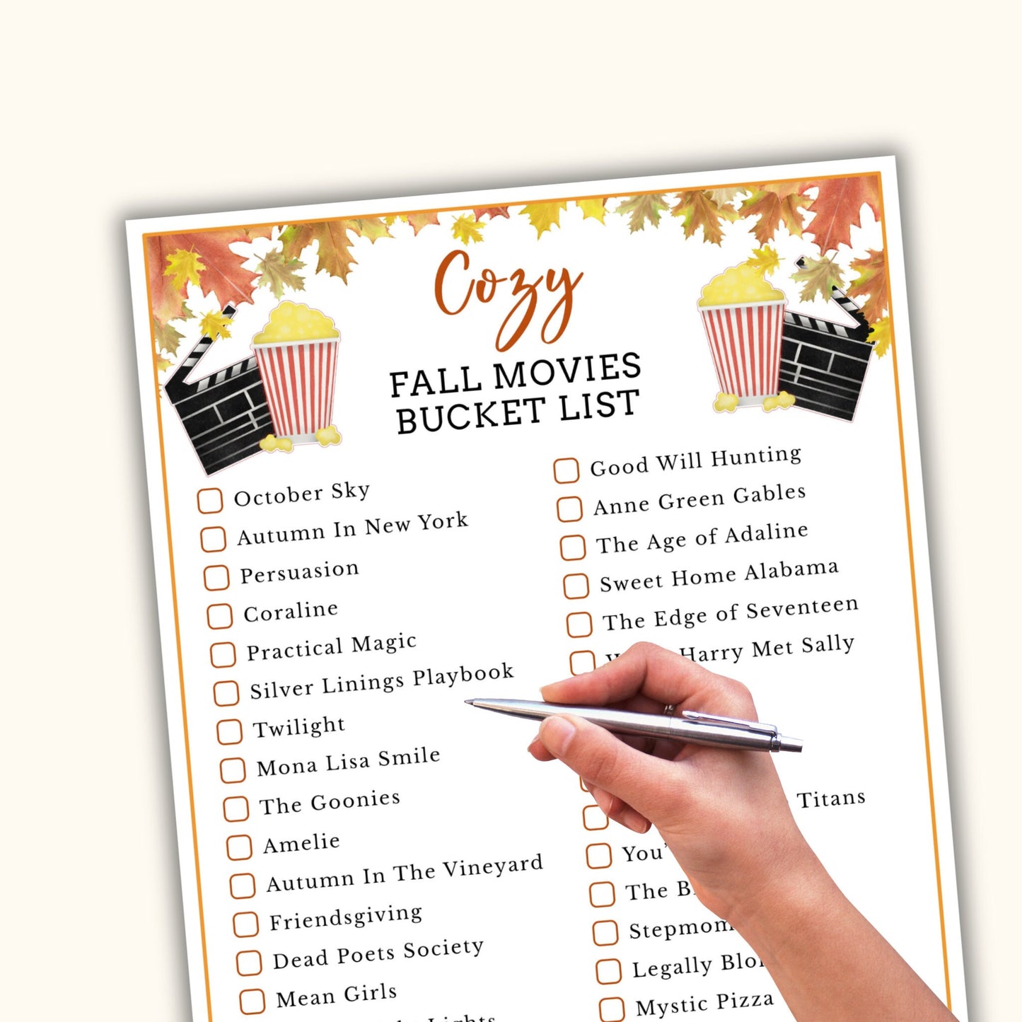 Cozy Fall Movies Bucket List - Printable Game