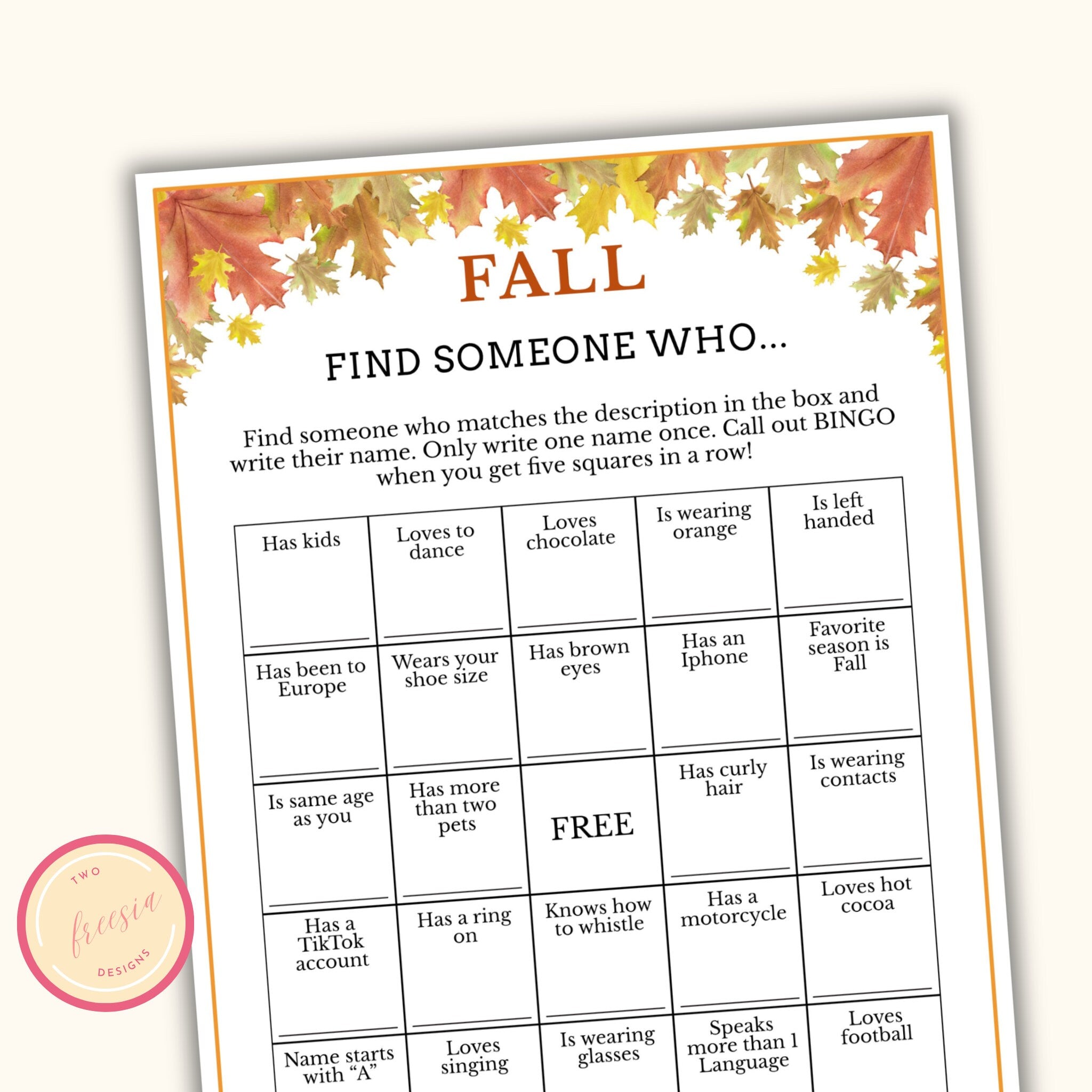 Fall Find the Guest Bingo