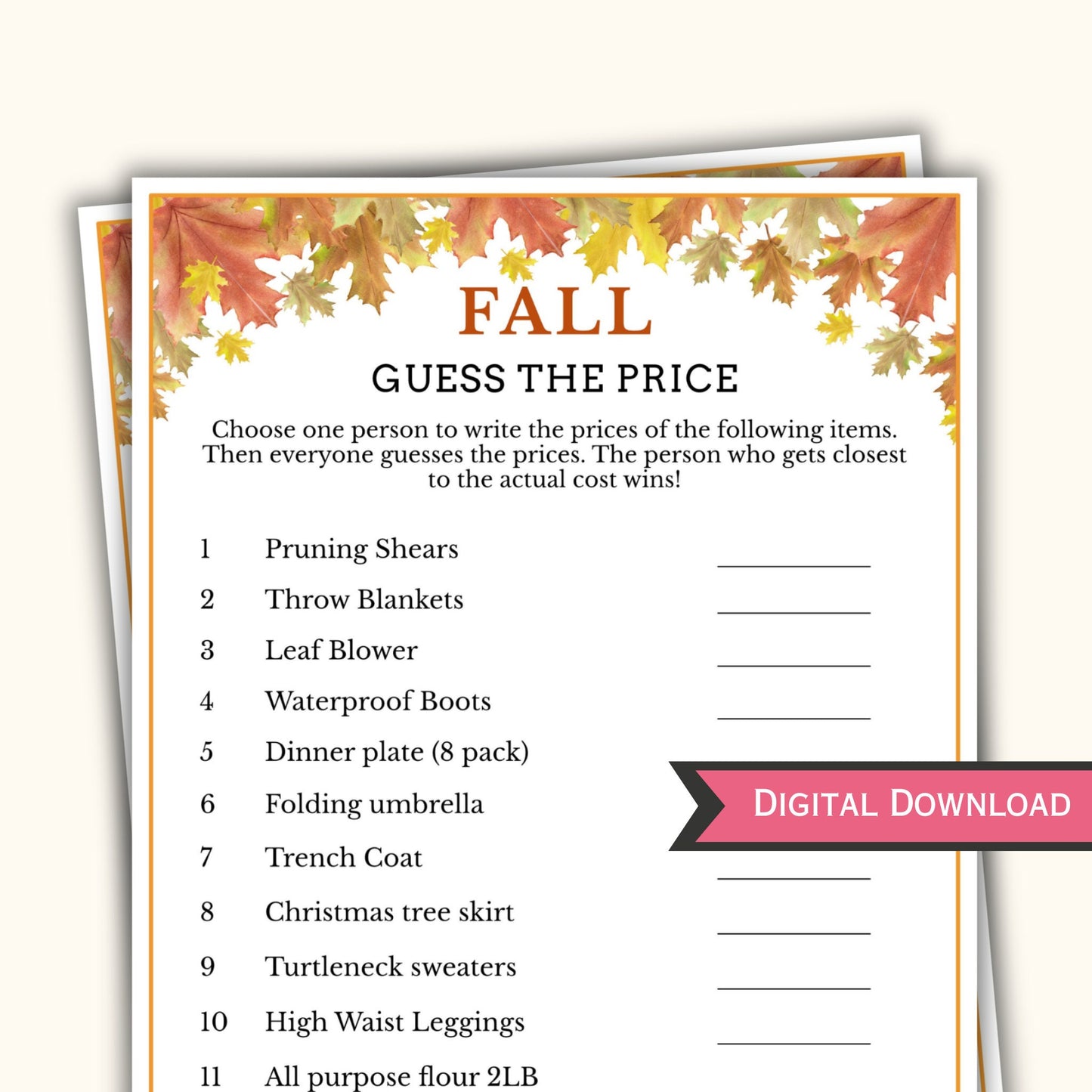 Guess the Price - Fall Party Game