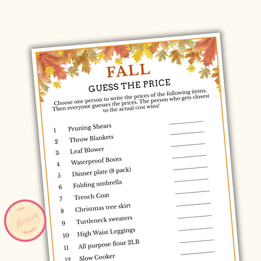 Guess the Price - Fall Party Game