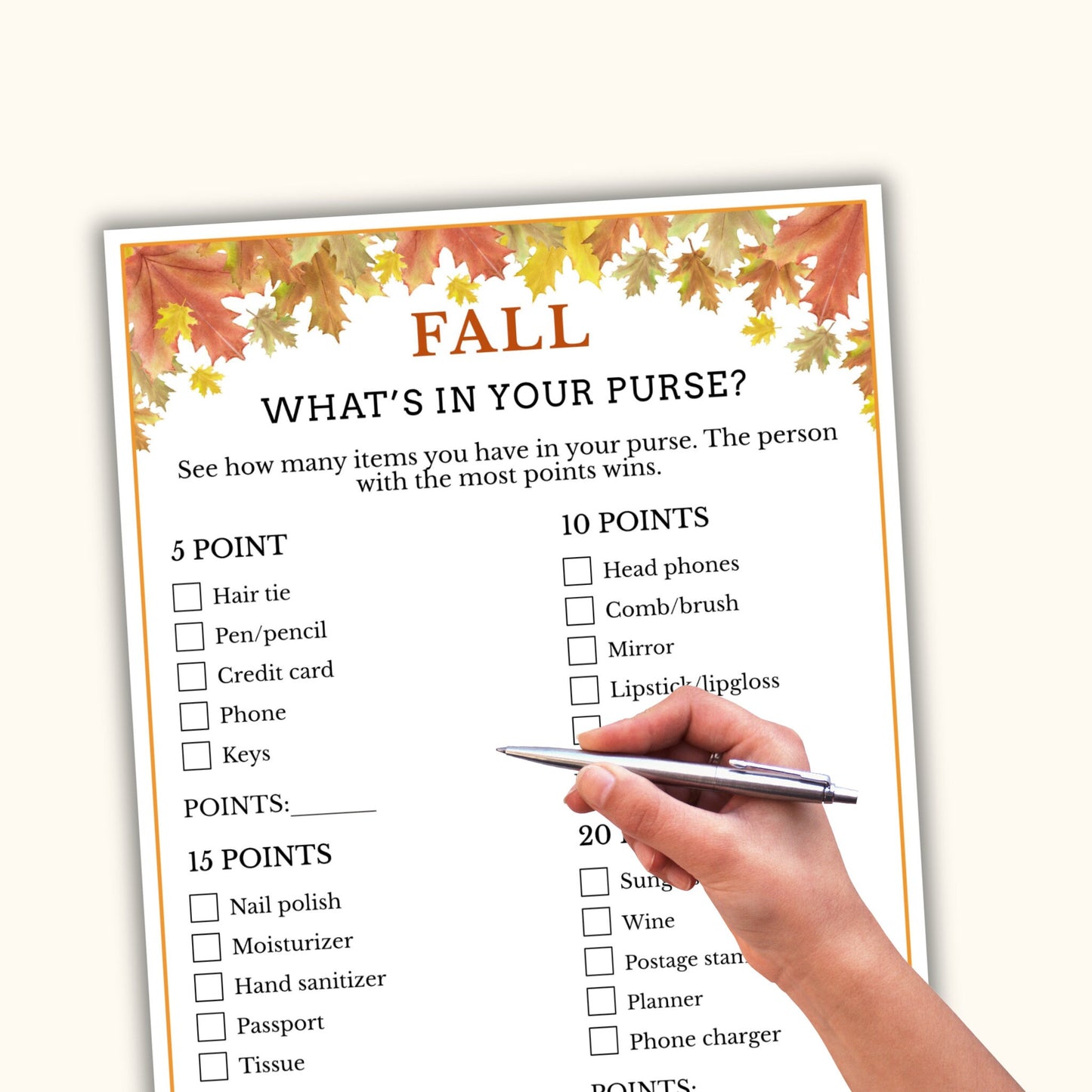 What's in your Purse - Fall Game