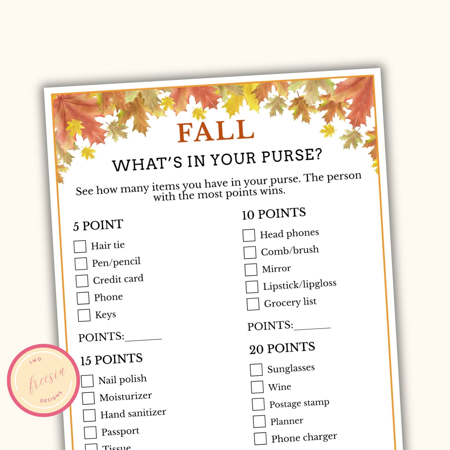 What's in your Purse - Fall Game