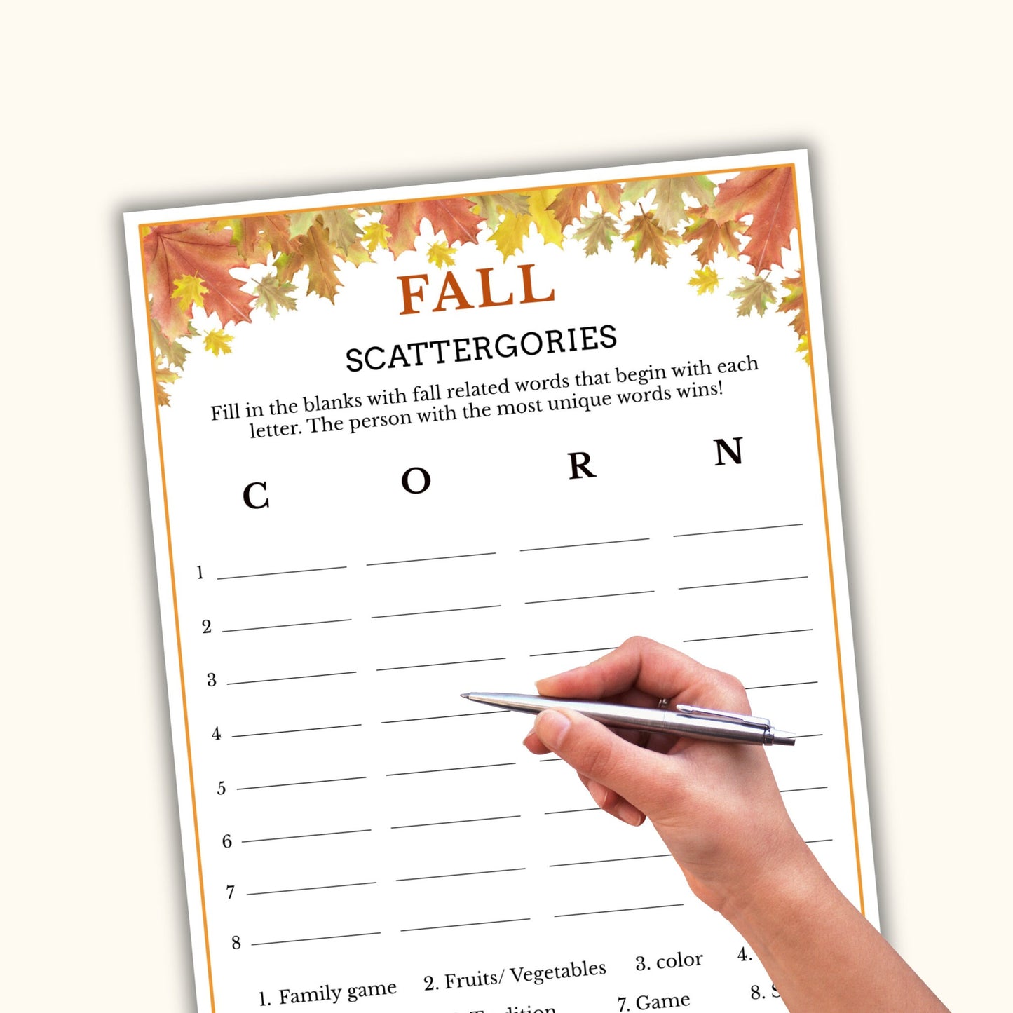 Fall Scattergories Game