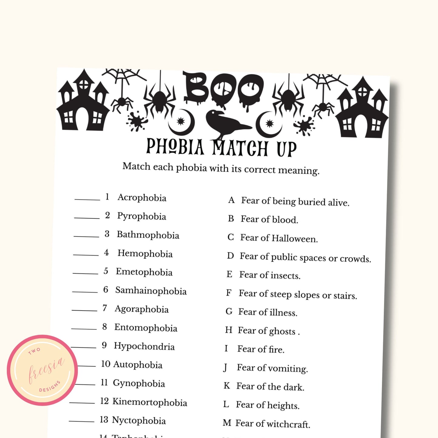 Halloween Phobia MatchUp Game