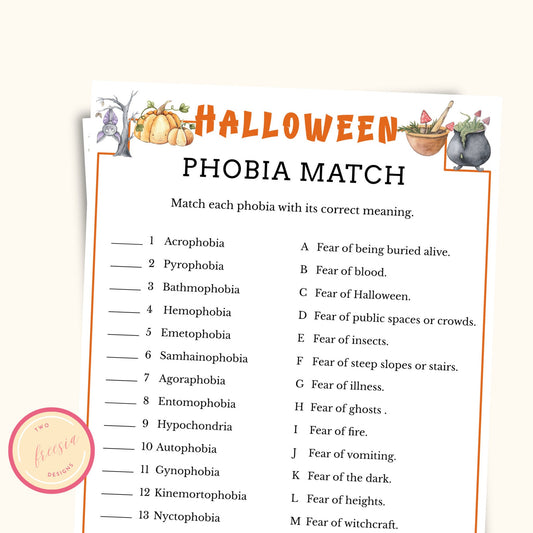Phobia Match Up - Halloween Party Game
