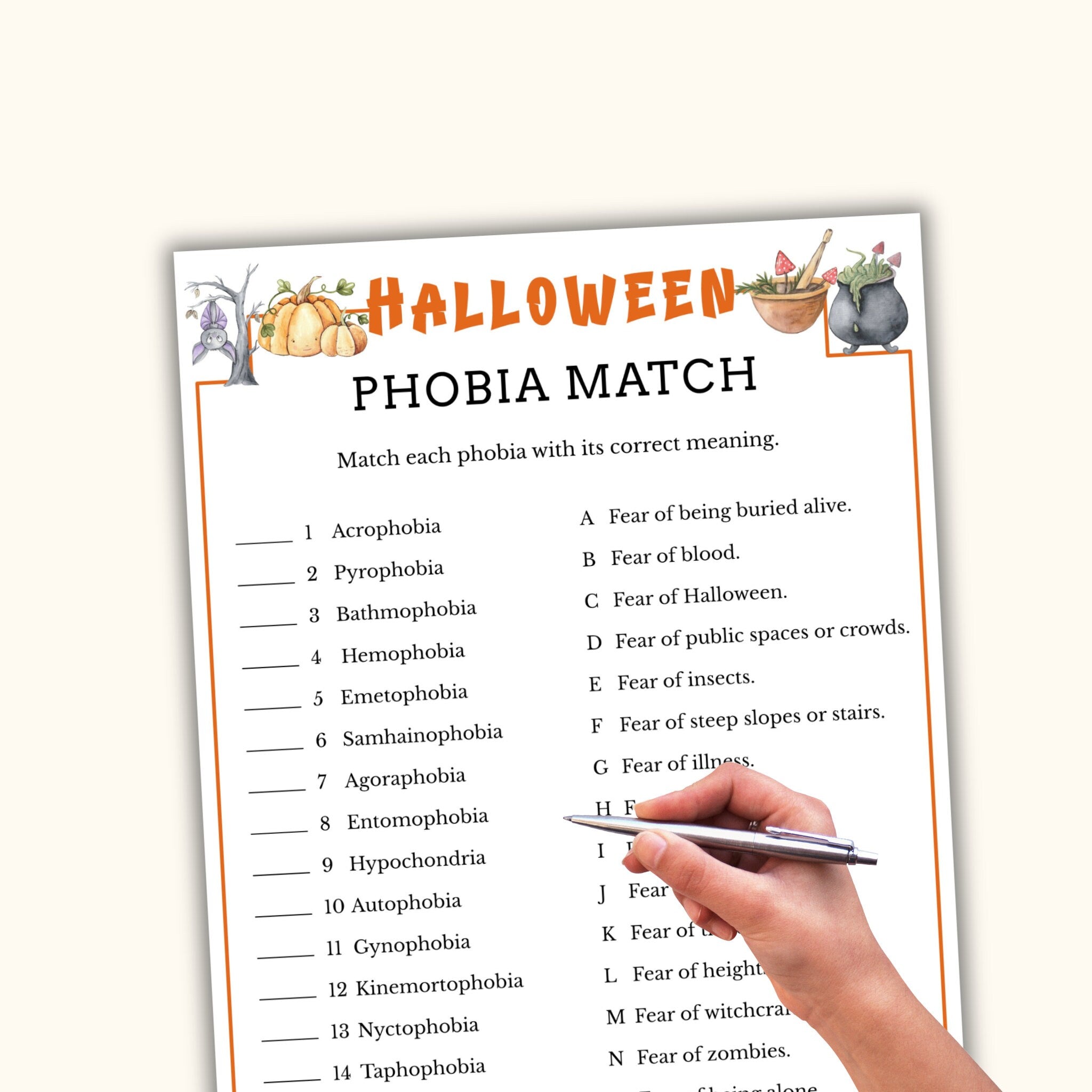 Phobia Match Up - Halloween Party Game