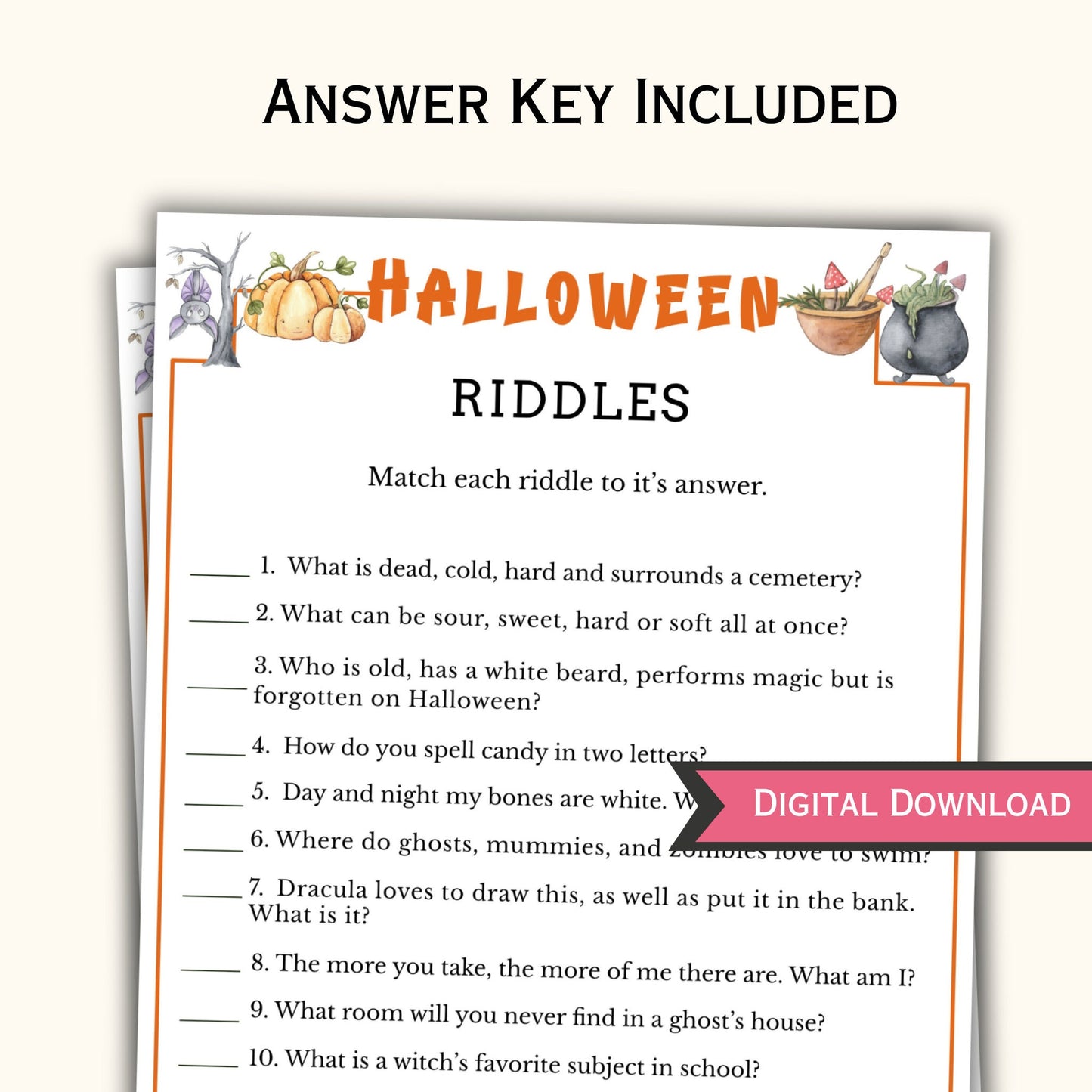 Halloween Riddles Game - Printable