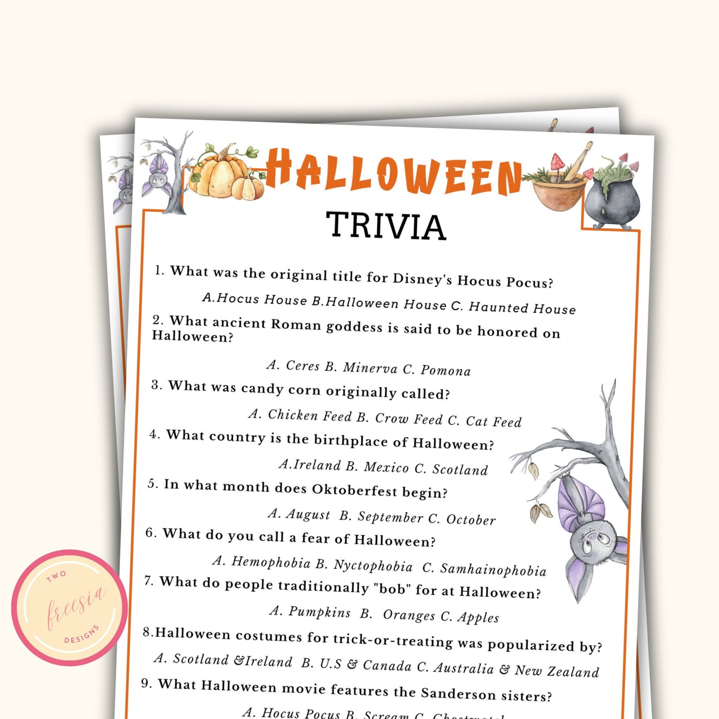 Halloween Trivia Game Printable