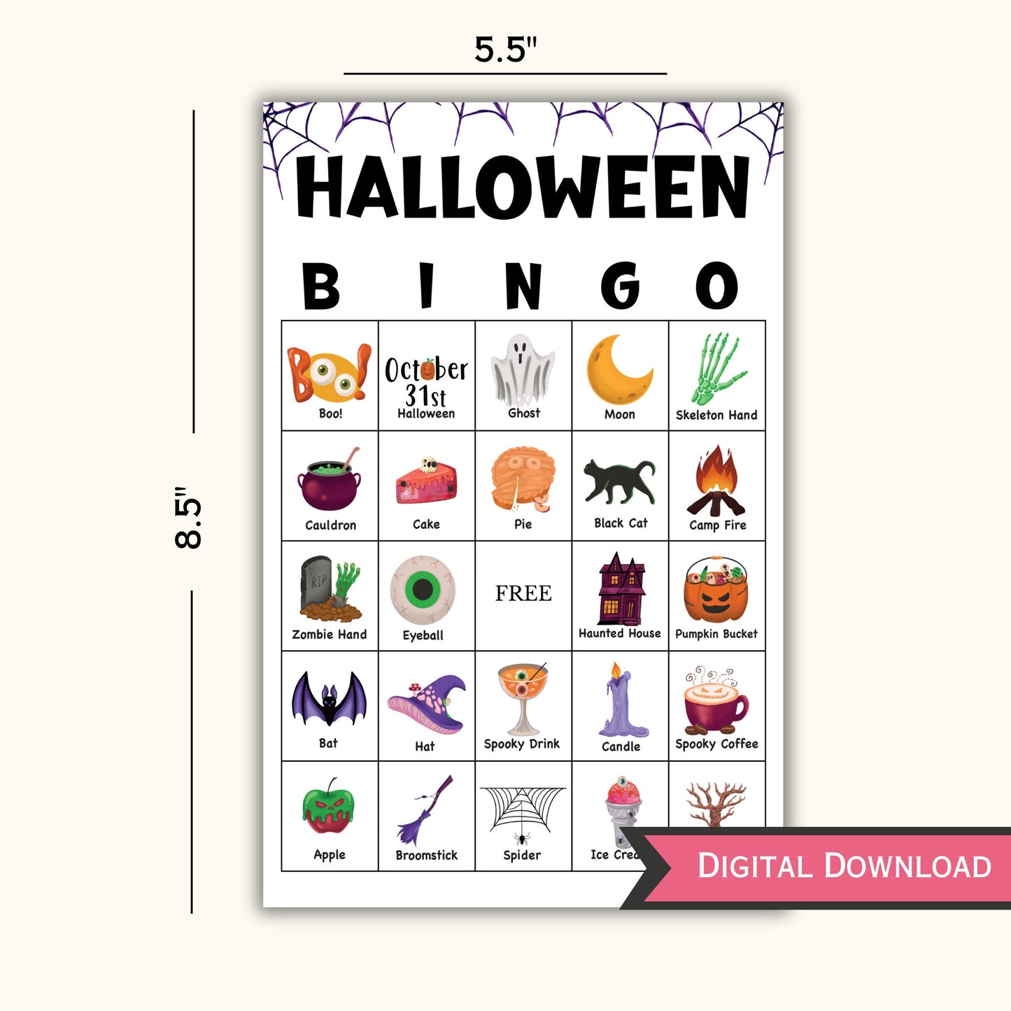 Halloween Bingo Game Printable - 50 Cards