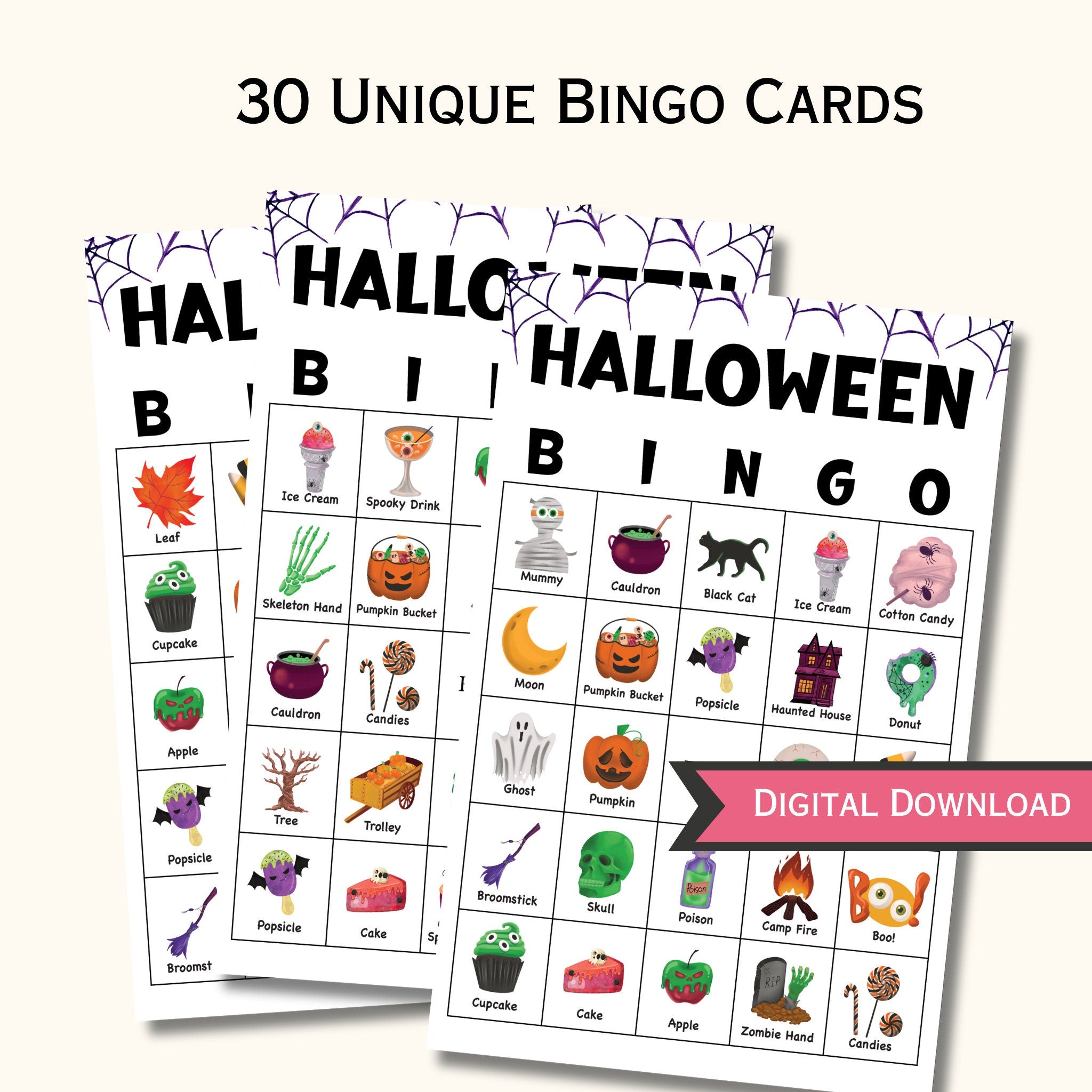 Halloween Bingo Game - 30 Cards