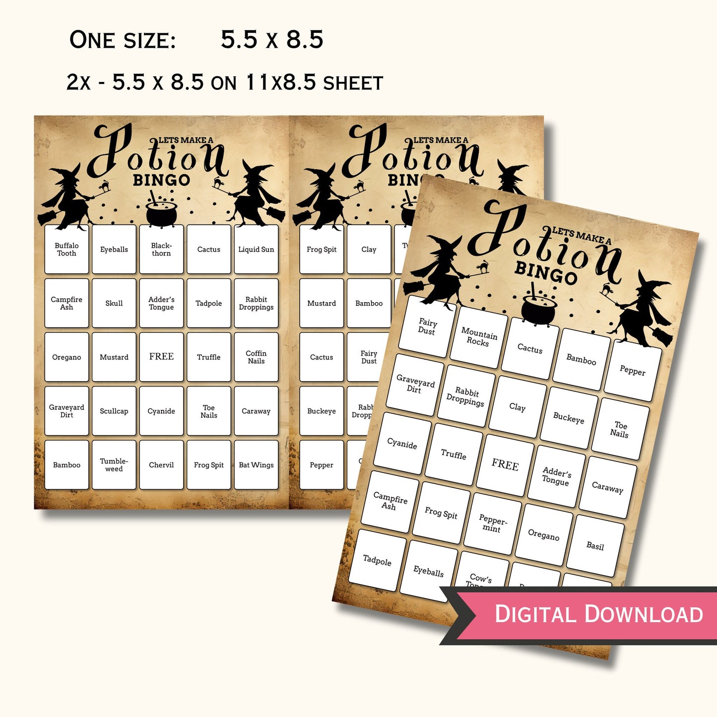 Potion Bingo Game - 30 Halloween Cards