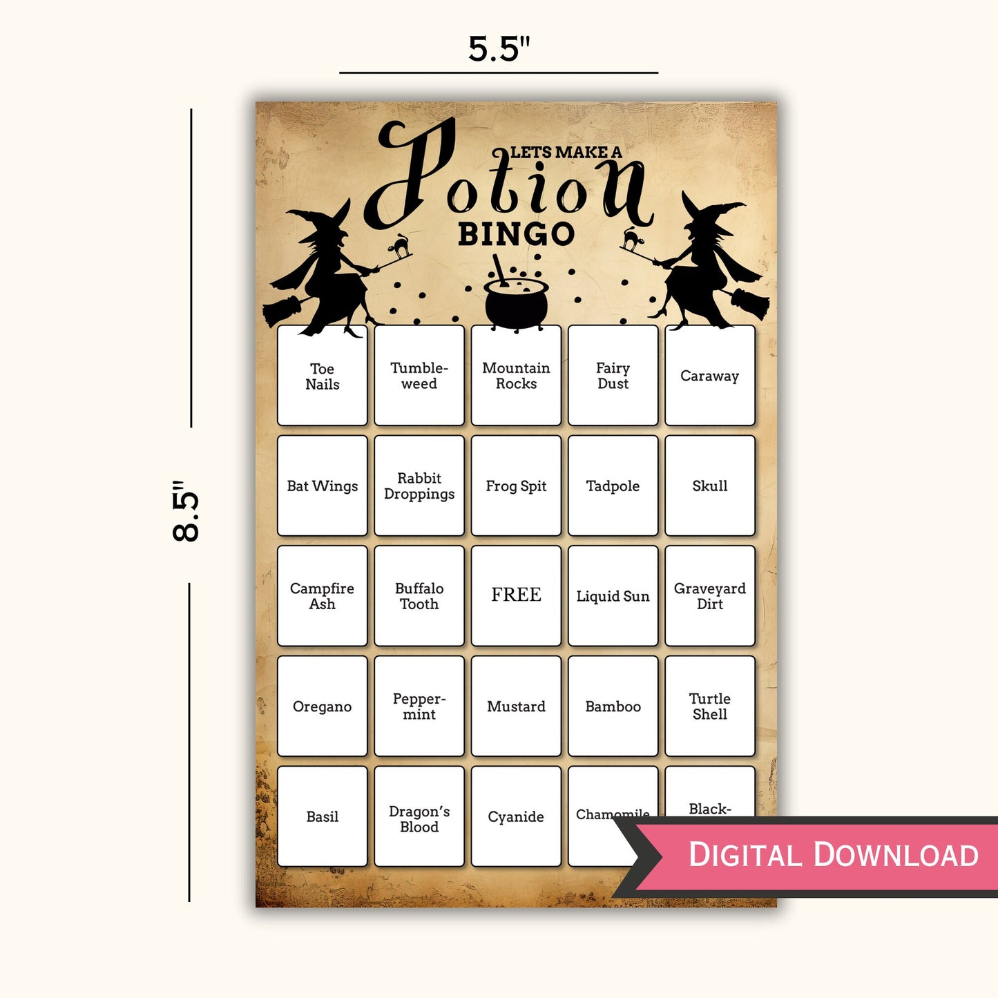 Potion Bingo Game - 30 Halloween Cards