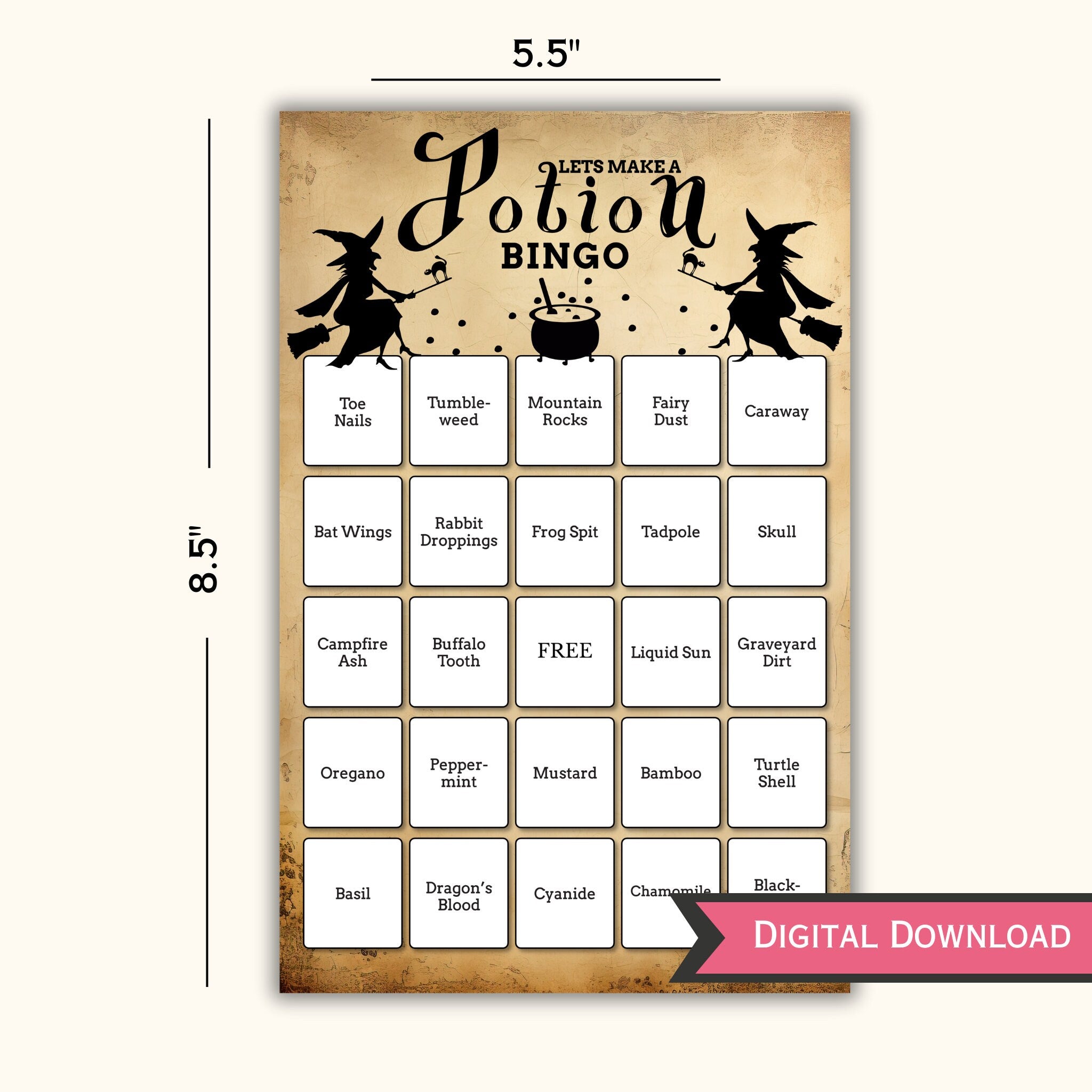 Potion Bingo Game - 30 Halloween Cards